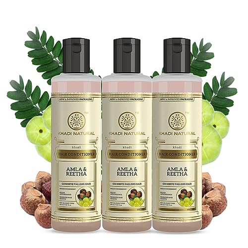 Khadi Natural Amla & Reetha Hair Conditioner - Anti Hair Fall & Growth Promoting Treatment for All Hair Types | 3-Pack (630ml) | Deep Conditioning for Dry, Damaged & Frizzy Hair | Perfect for Daily Use & Hair Spa Treatments