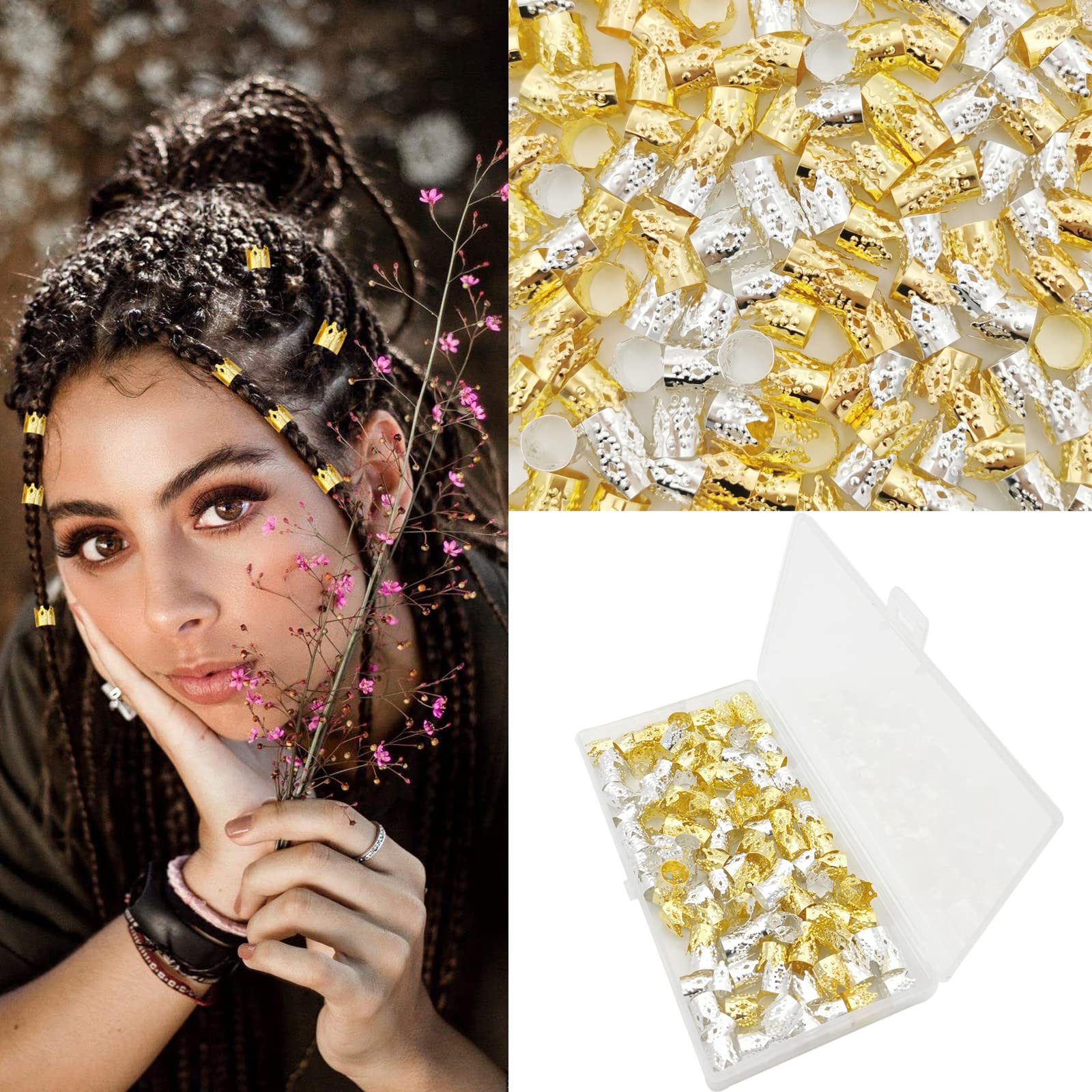 120 PCS Gold & Silver Crown Hair Cuffs - Braid Accessories for Women & Girls - Dreadlock Jewelry, Hair Beads for Black Women - Perfect for Weddings, Parties & Everyday Styling
