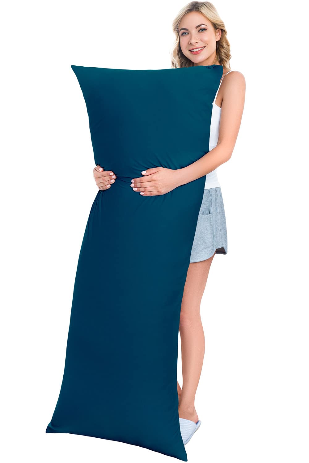 **INSEN Full Body Pillow for Pregnancy & Comfort - Extra Large Bed Sleeping Pillow for Men & Women with Soft Jersey Cotton Cover (Navy Blue) - Perfect for Side Sleepers, Back Pain Relief & Maternity Support**