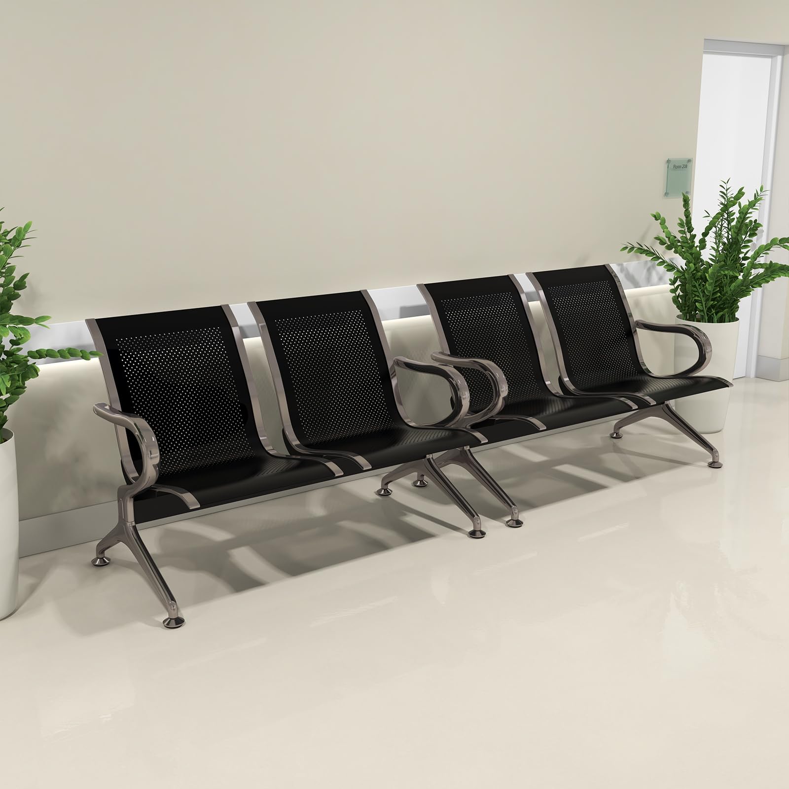Kinsuite Heavy Duty Reception Chairs Set of 2 - Black Waiting Room Chairs for Office, Bank, Hospital & School - Durable 2-Seat Guest Chairs for Professional Spaces & High-Traffic Areas