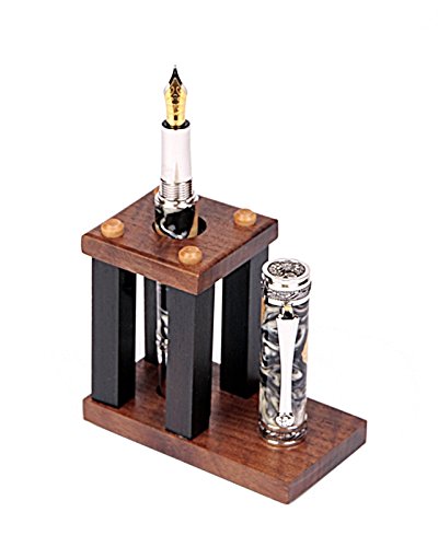 Premium Lanier Walnut & Ebony Wood Pen Stand - Handcrafted Upright Display for 1 Fountain Pen - Perfect for Office Desk, Writing Station & Gift for Pen Collectors