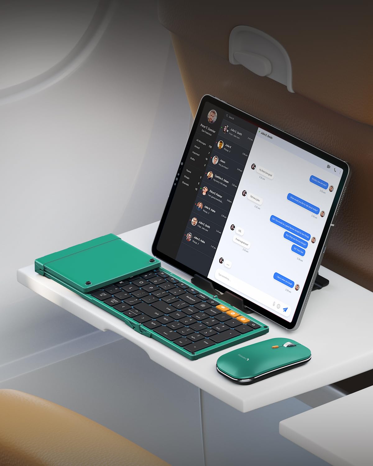 ProtoArc XKM01 Foldable Bluetooth Keyboard and Mouse Combo - Full-Size Portable Wireless Keyboard with 2.4G & Dual Bluetooth for Laptop, iPad, Tablet - Green | Perfect for Business Travel, Remote Work & On-the-Go Productivity