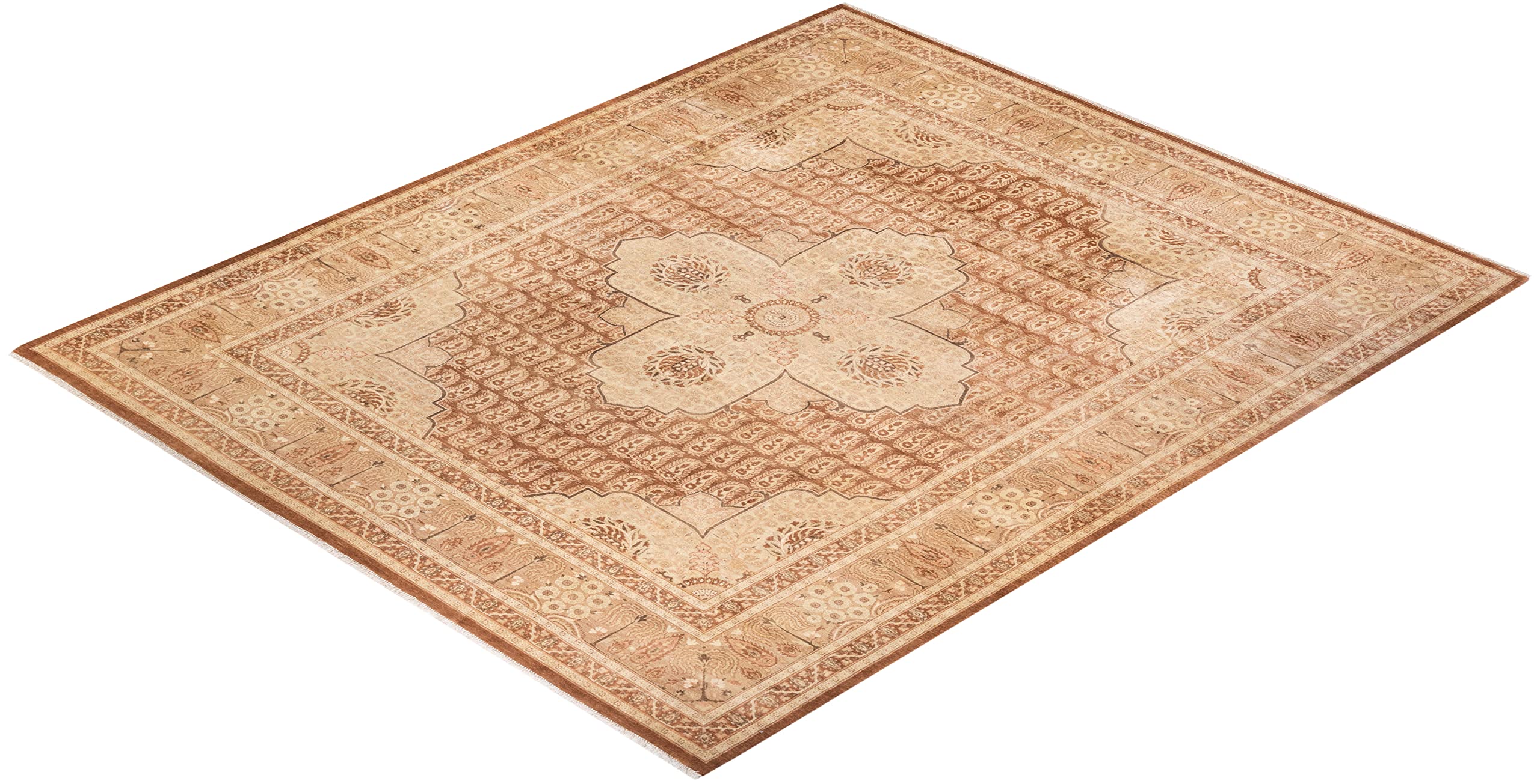 Handmade Wool Oriental Mogul Brown 8x10 Area Rug - Traditional Hand-Knotted One-of-a-Kind Solo Rug for Living Room, Bedroom & Home Decor