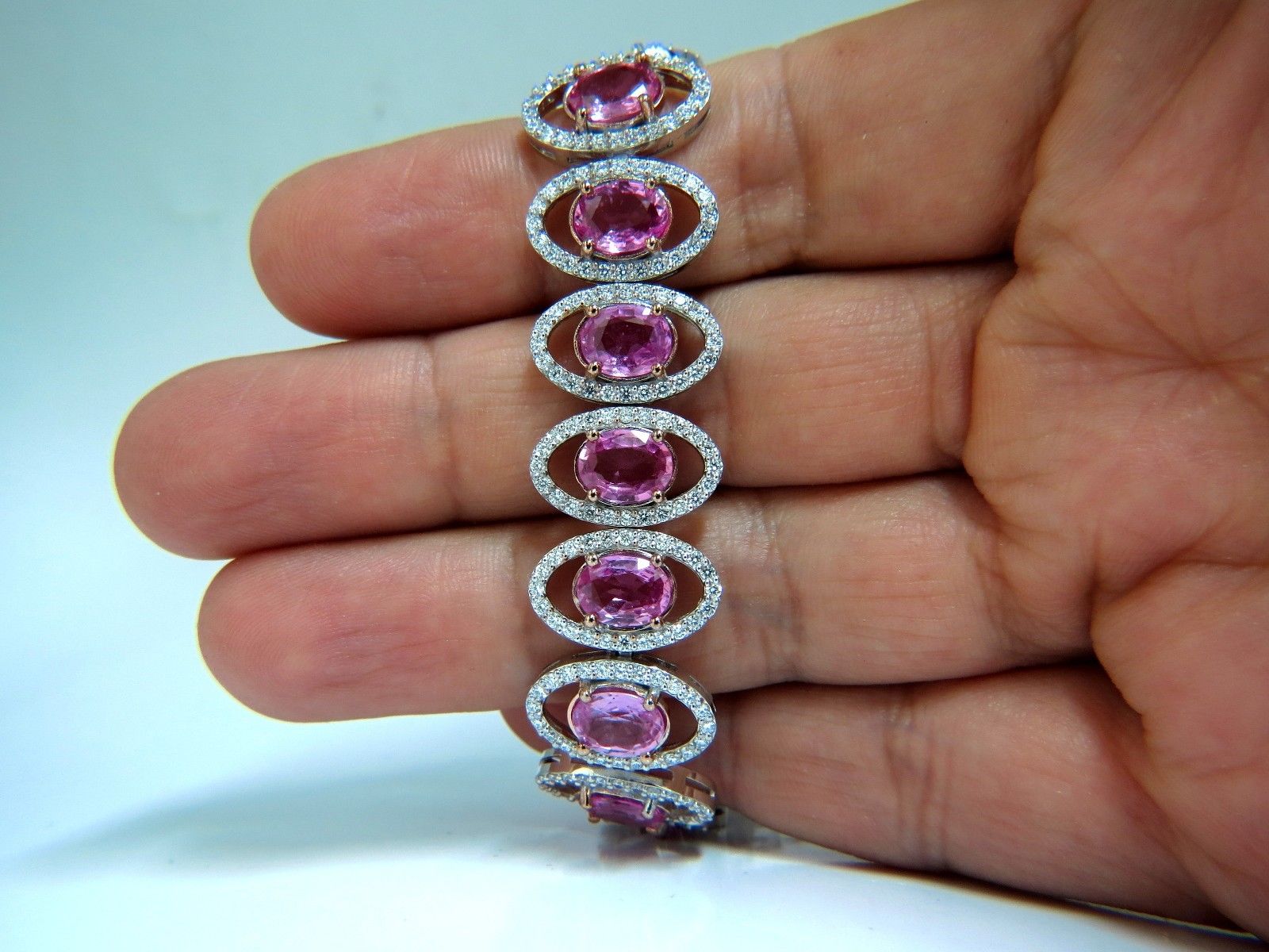 27.47ct Natural Vivid Pink Sapphire & Diamond Bracelet in 14K Gold - G/VS Pink Halo Prime | Elegant Jewelry for Weddings, Anniversaries & Special Occasions