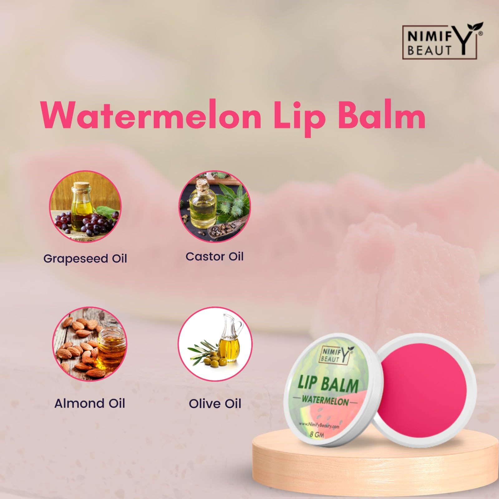 Organic Watermelon Lip Balm for Soft Pink Lips - Hydrating & Nourishing Lip Care - Perfect for Dry Lips, Chapped Lips & Everyday Use