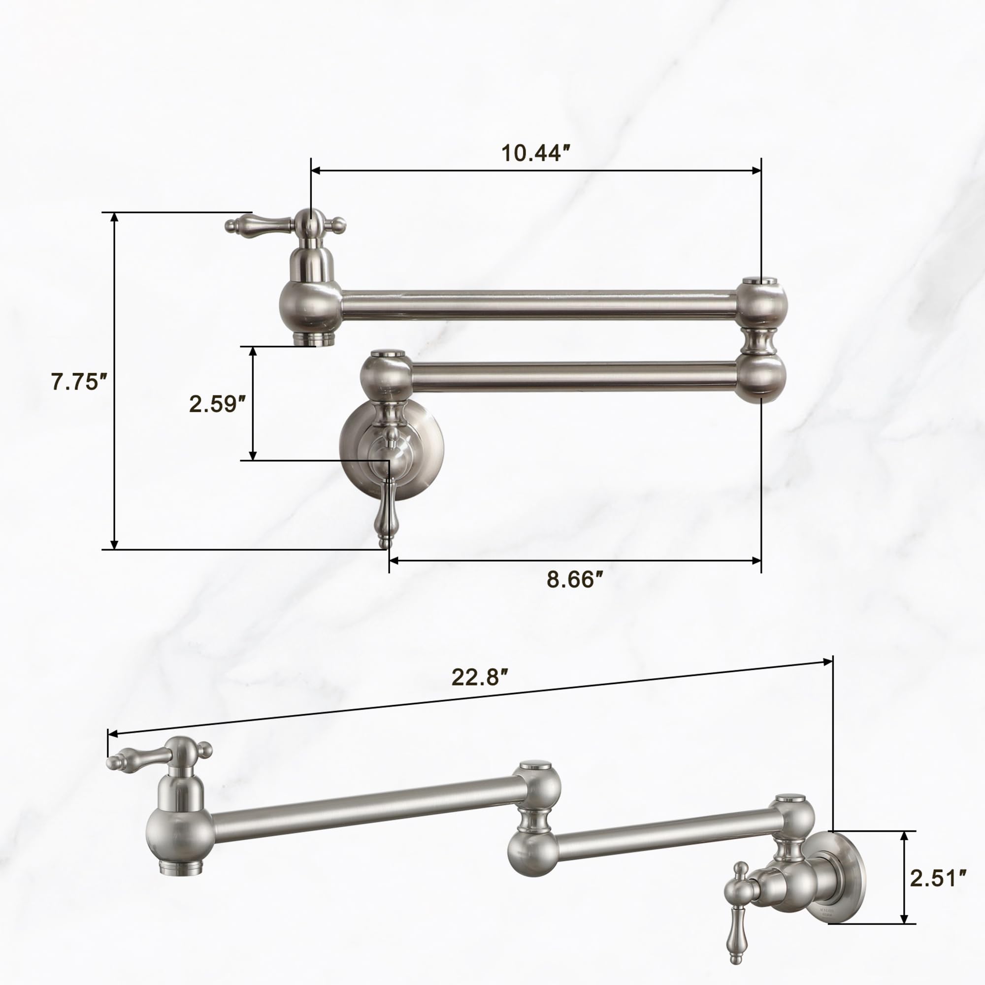 MONDAWE Brushed Nickel Wall Mount Pot Filler Faucet - Double Handle Brass Folding Pasta Faucet with 360° Rotation & 1.8 GPM Flow - Perfect for Kitchen Stove, Cooking Pasta, Filling Large Pots & Soup Making