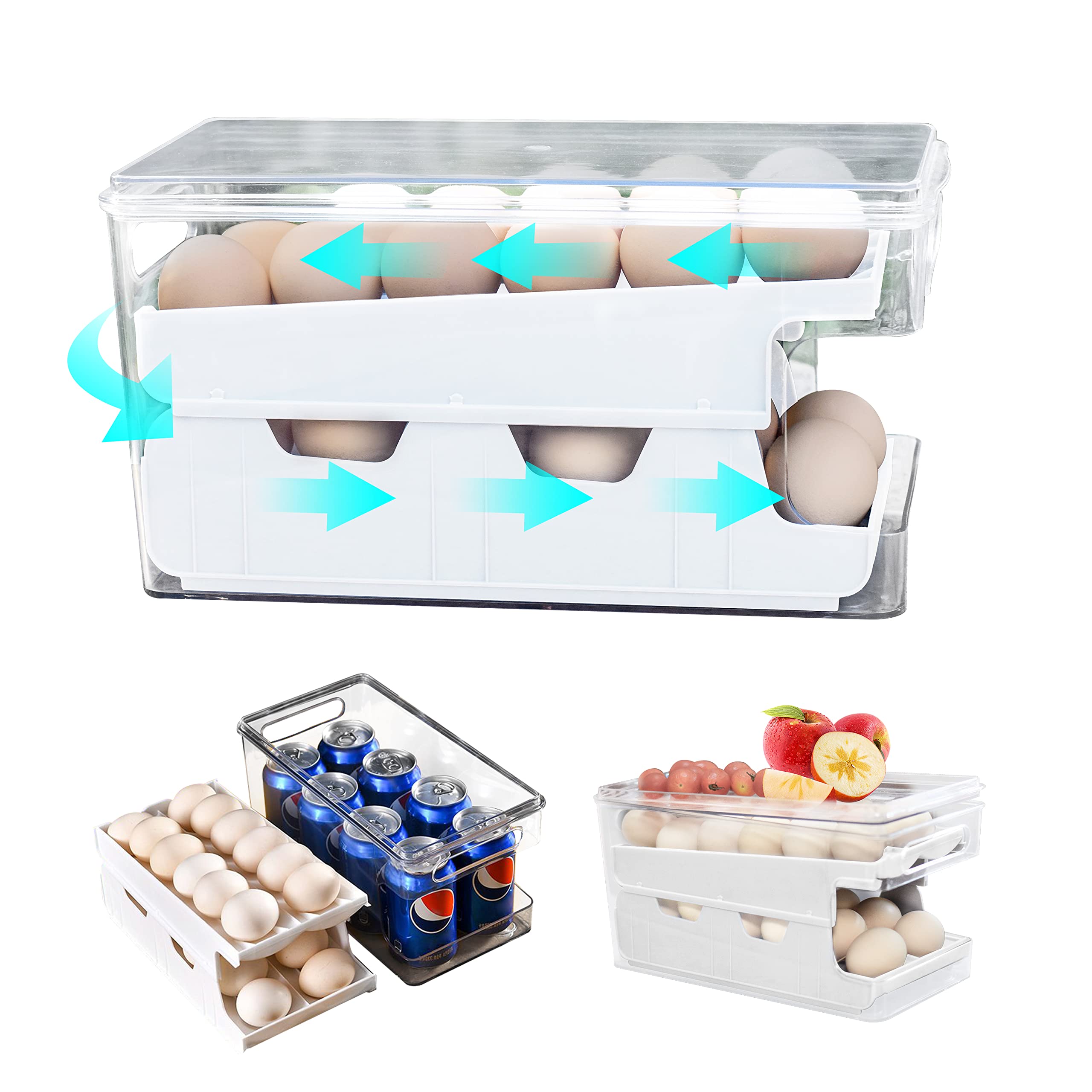 24-Slot Automatic Egg Dispenser for Refrigerator - Space Saving Egg Organizer Tray & Countertop Display - Perfect for Kitchen Organization, Breakfast Meal Prep, and Fresh Egg Storage