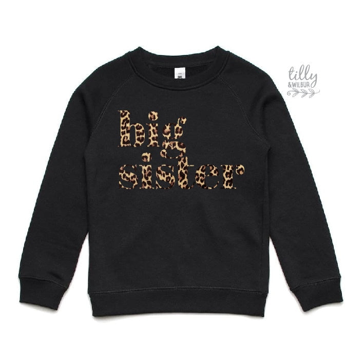 Stylish Big Sister Jumper with Trendy Leopard Print - Perfect for Casual Outings, Family Gatherings & Photoshoots