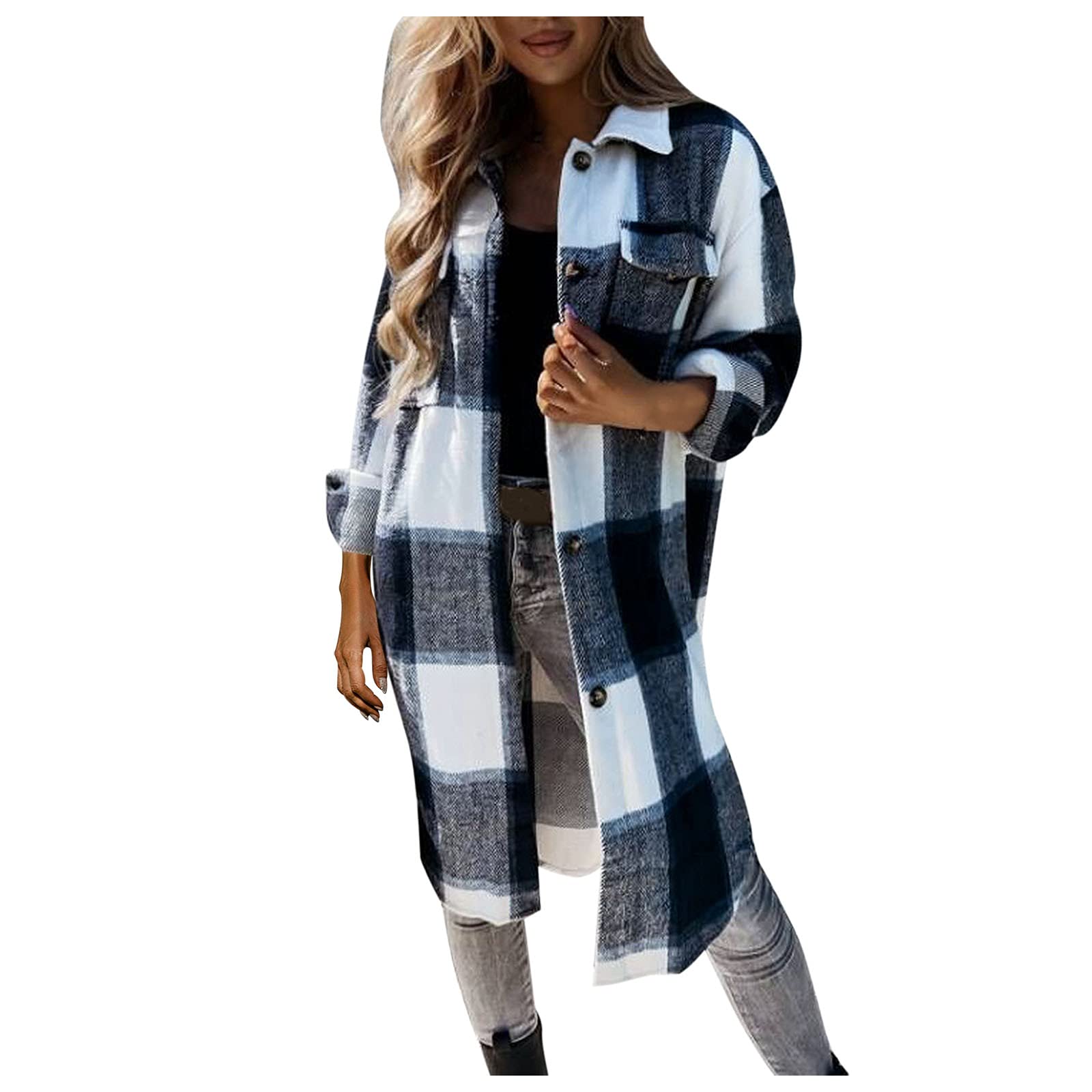 Misaky Women's Turn Down Collar Grid Coat - Belted Wool Blend Winter Coat with Asymmetric Hem Wrap Design | Perfect for Office, Dating & Fall/Winter Fashion