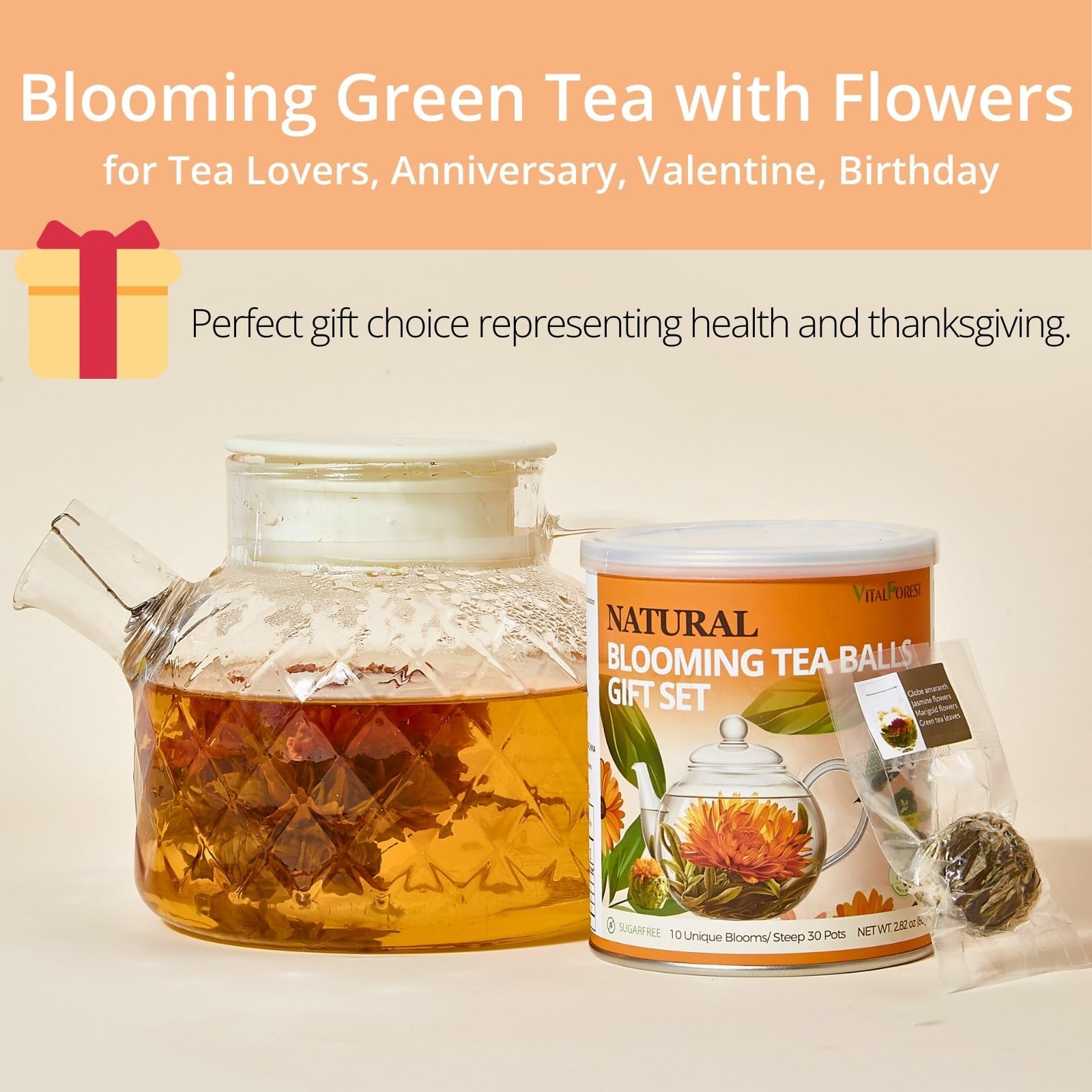 10 Unique Blooming Tea Gift Set - Handmade Flowering Tea Balls with Flowers | Organic Green Tea for Anniversary, Valentine's Day & Birthday Gifts | Perfect for Relaxation, Tea Parties & Special Occasions