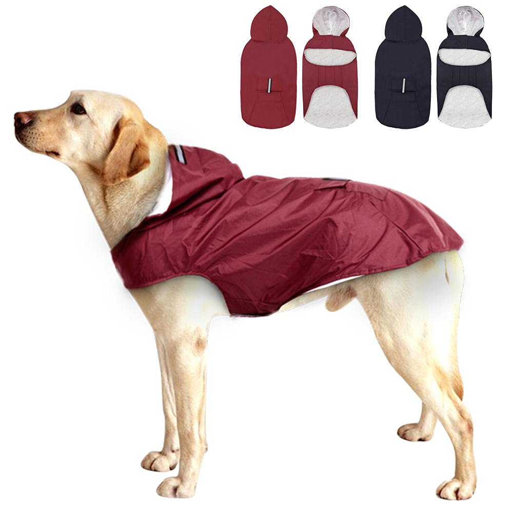 Waterproof Reflective Dog Raincoat for Large Dogs - Black 3XL with Leash Hole & Storage Pouch | Outdoor Pet Rain Jacket for Walking, Hiking & Bad Weather Protection