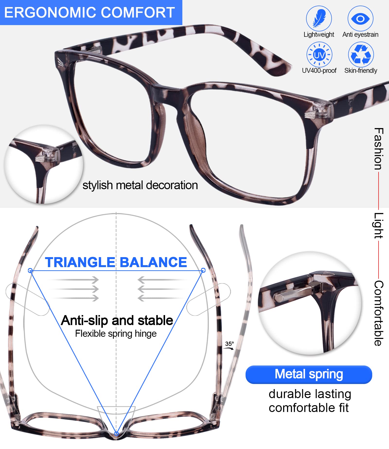 Blue Light Blocking Reading Glasses for Women - MARE AZZURO Computer Glasses with Magnification 0.00 to 6.00 (Leopard Print, 1.0 Strength) - Perfect for Office Work, Screen Time & Digital Eye Strain Relief