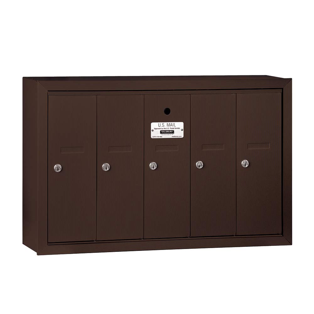 Salsbury Industries 3505ZSU USPS Approved 5-Door Vertical Surface Mount Mailbox in Bronze - Perfect for Residential & Commercial Mail Delivery
