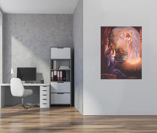 Mother Mary with Angel Religious Wall Art Print - 16x20 Inch Inspirational Poster for Home, Church & Office Decor - Perfect for Prayer Rooms & Gifts