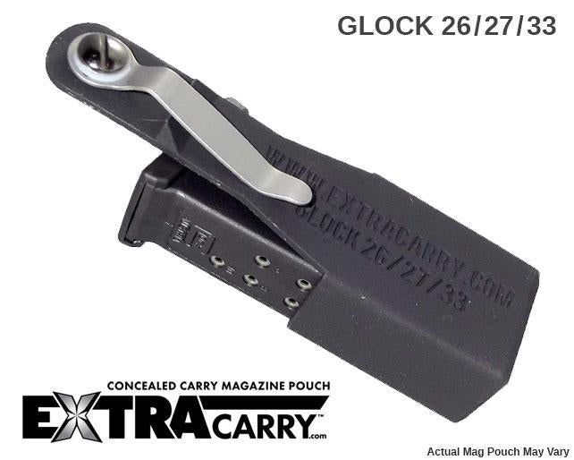 Glock 26, Glock 27 & Glock 33 +2 Round Magazine Extension Pouch - Compact Pistol Holster for Concealed Carry & Range Training