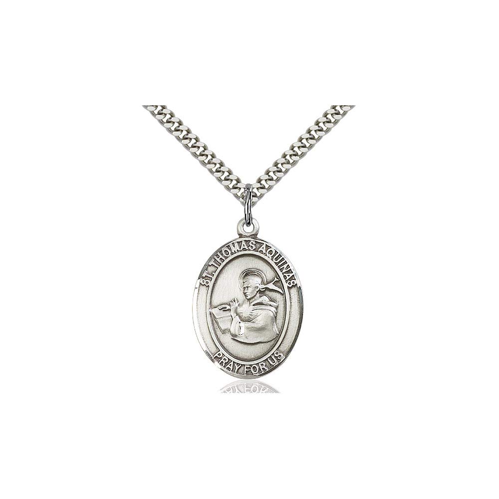 Sterling Silver St. Thomas Aquinas Pendant Necklace - DiamondJewelryNY - Religious Jewelry for Women & Men - Perfect for Baptism, Confirmation & Daily Wear