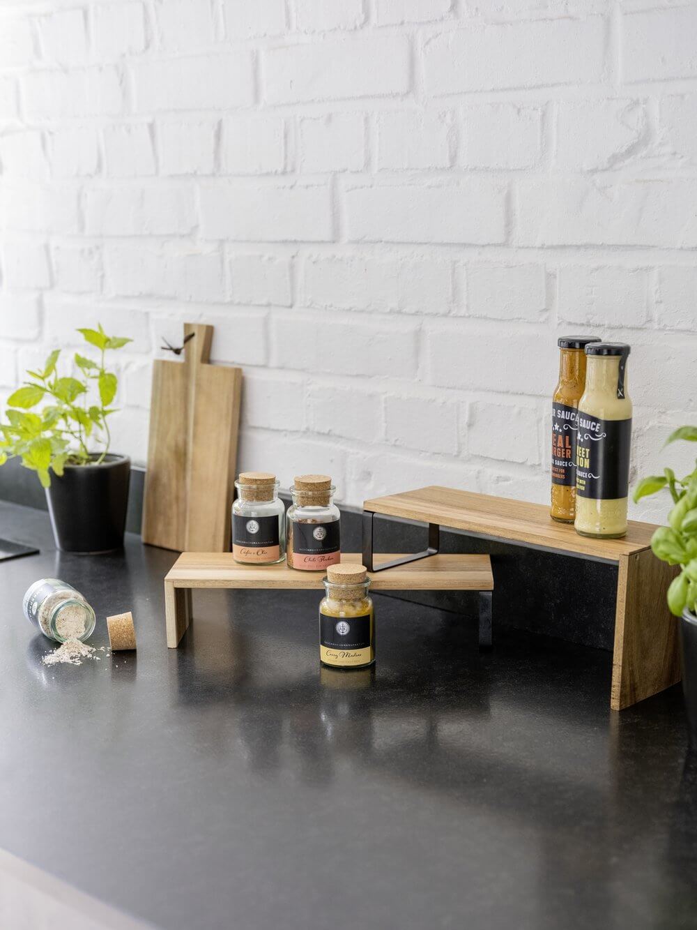2-Tier Acacia Wood Kitchen Shelf Organizer - Pantry Storage Rack for Spices, Utensils & Small Appliances - Perfect for Countertop, Cabinet & Pantry Organization