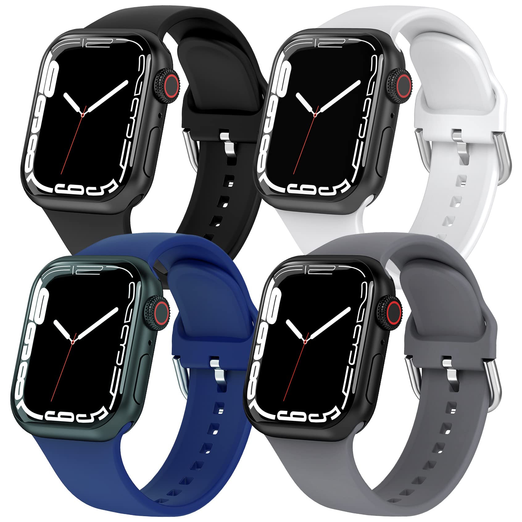 Premium Sport Band for Apple Watch 41mm 40mm 38mm - 4 Pack Soft Silicone Replacement Straps with Classic Clasp - Compatible with Apple Watch Series SE 7 6 5 4 3 2 1 - Perfect for Workouts, Running & Everyday Wear