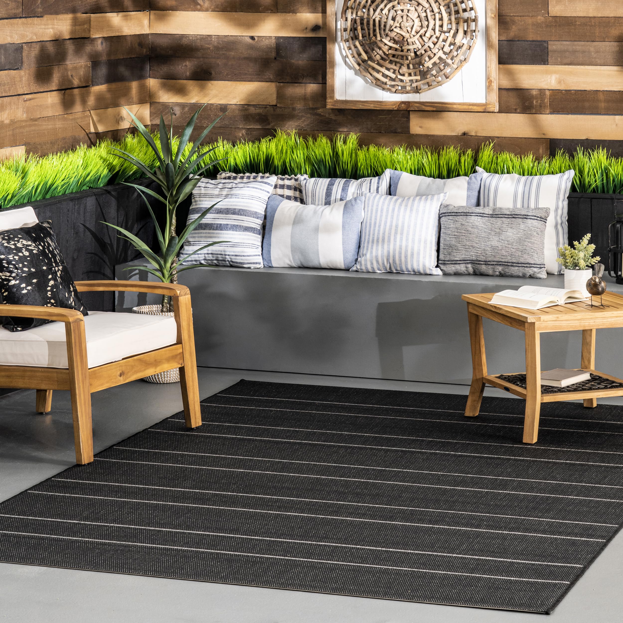 nuLOOM 8' x 11' Outdoor Performance Area Rug - OEKO-TEX Certified, Weather Resistant & High Traffic Rug for Patio, Balcony, Deck & Garden - Durable Alaina Black Design for Outdoor Entertaining & Relaxation