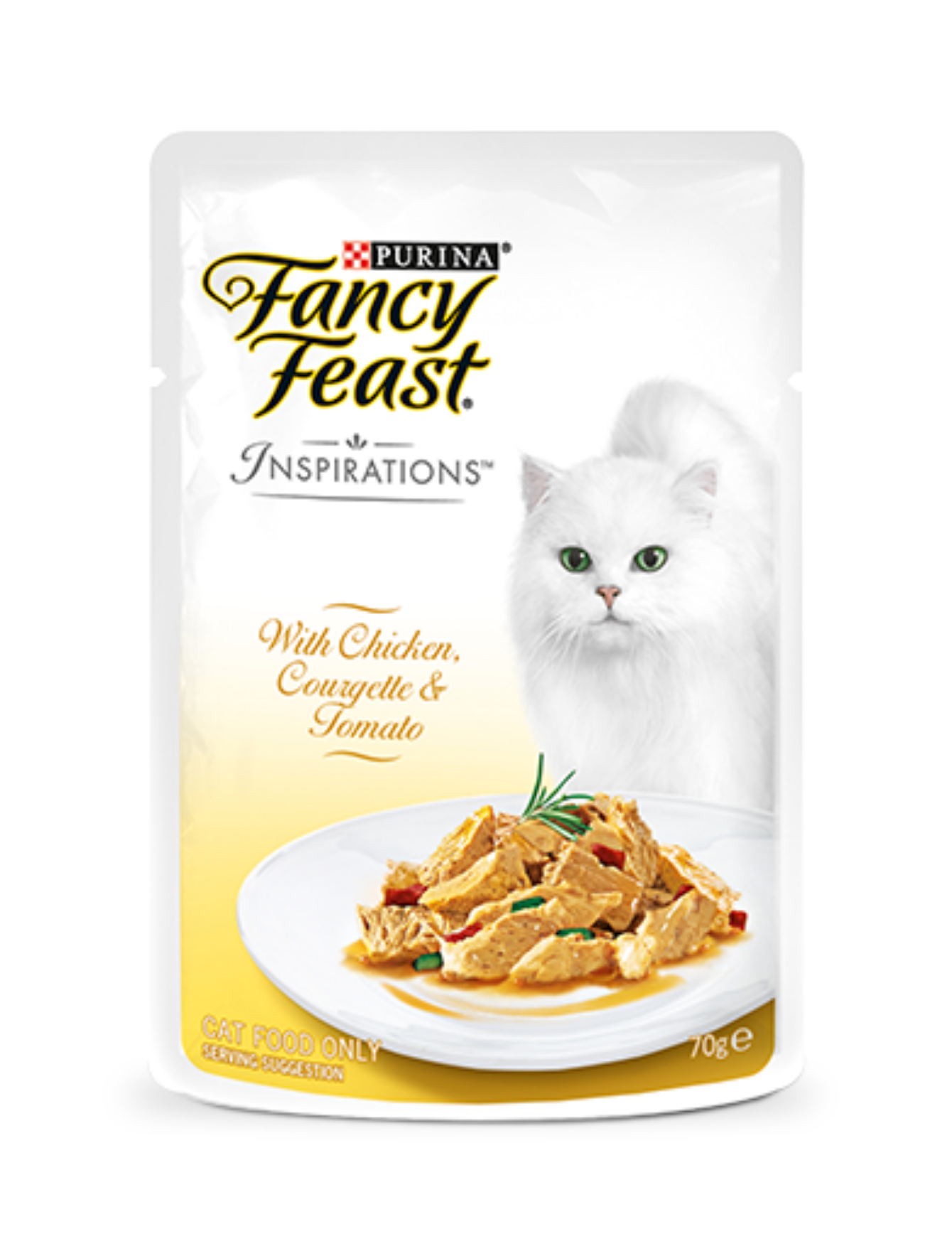 Fancy Feast Inspiration Chicken, Courgette & Tomato Pouch Cat Food 70g - Grain-Free Wet Cat Food for Adult Cats | Perfect for Mealtime, Travel & Treats