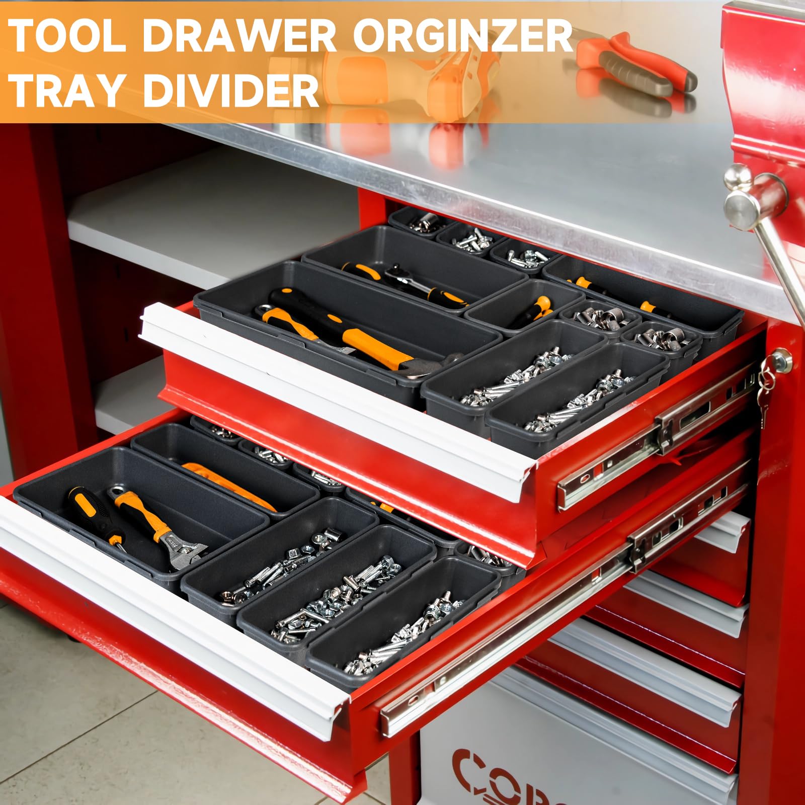 60-Piece Premium Tool Box Organizer Tray Set - Heavy Duty Drawer Organizers for Rolling Tool Chests & Workbenches - Perfect for Garage, Workshop & DIY Tool Storage Organization