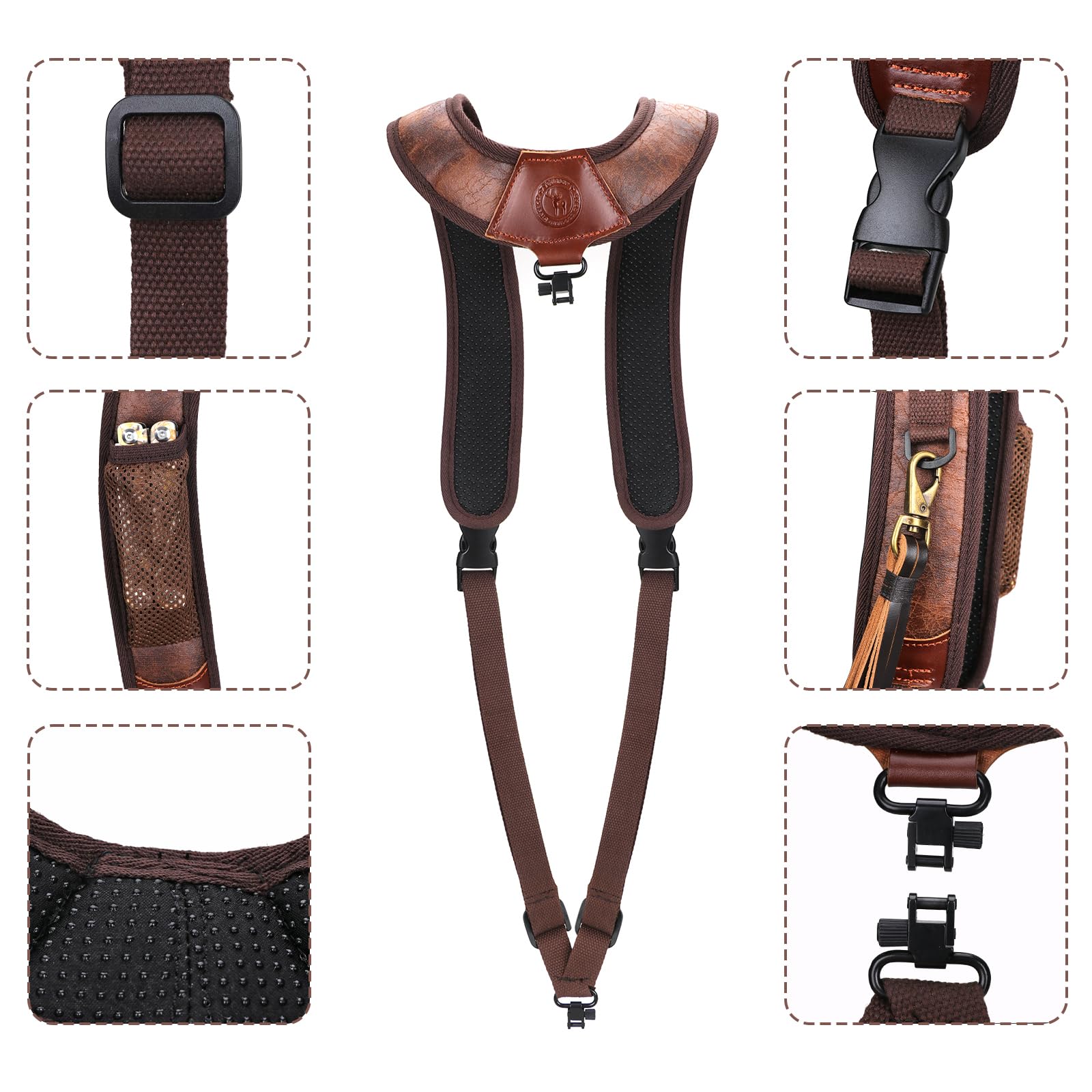 TOURBON PU Leather Backpack Style Rifle Sling - Adjustable Hunting & Shooting Shoulder Strap for Shotgun, Rifle, Bow - Perfect for Outdoor Adventures, Hunting Trips & Range Practice