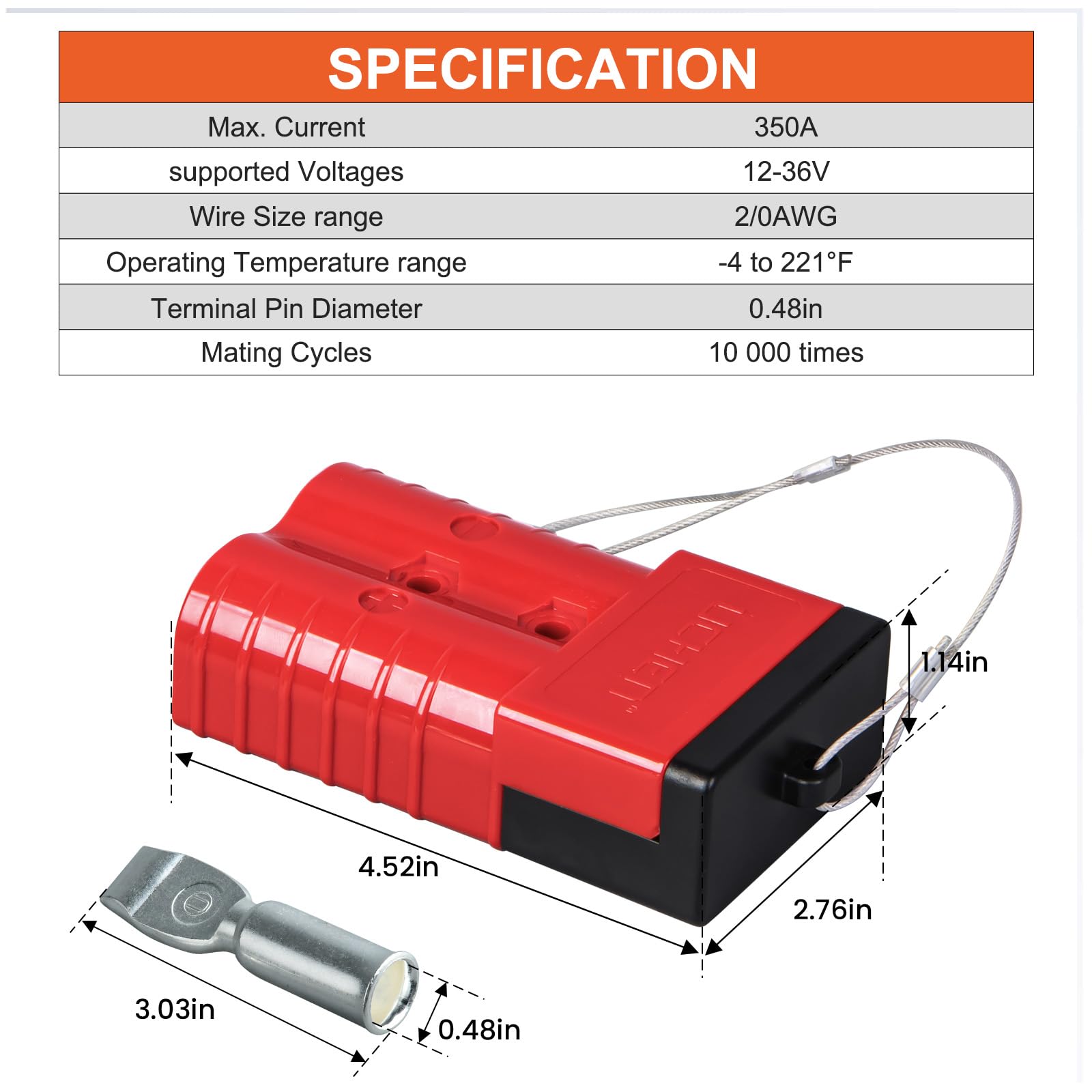 2/0-1/0 Gauge 350A Battery Quick Connect Disconnect Terminals - 12V-36V Powerpole Connectors for Car, Bike, ATV, Winches, Lifts & Motors (Red, 2-Pack) - Ideal for Off-Road Vehicles, Marine Applications & Power Equipment