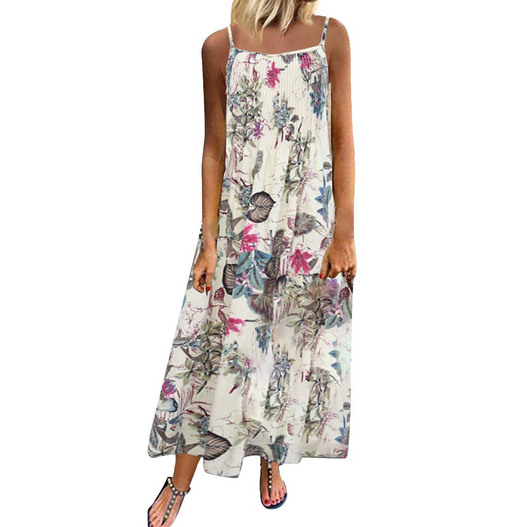 Vintage Floral Print Maxi Dress for Women - Bohemian Spaghetti Strap Sleeveless Dress Plus Size, Perfect for Beach Vacations, Summer Parties & Boho Fashion