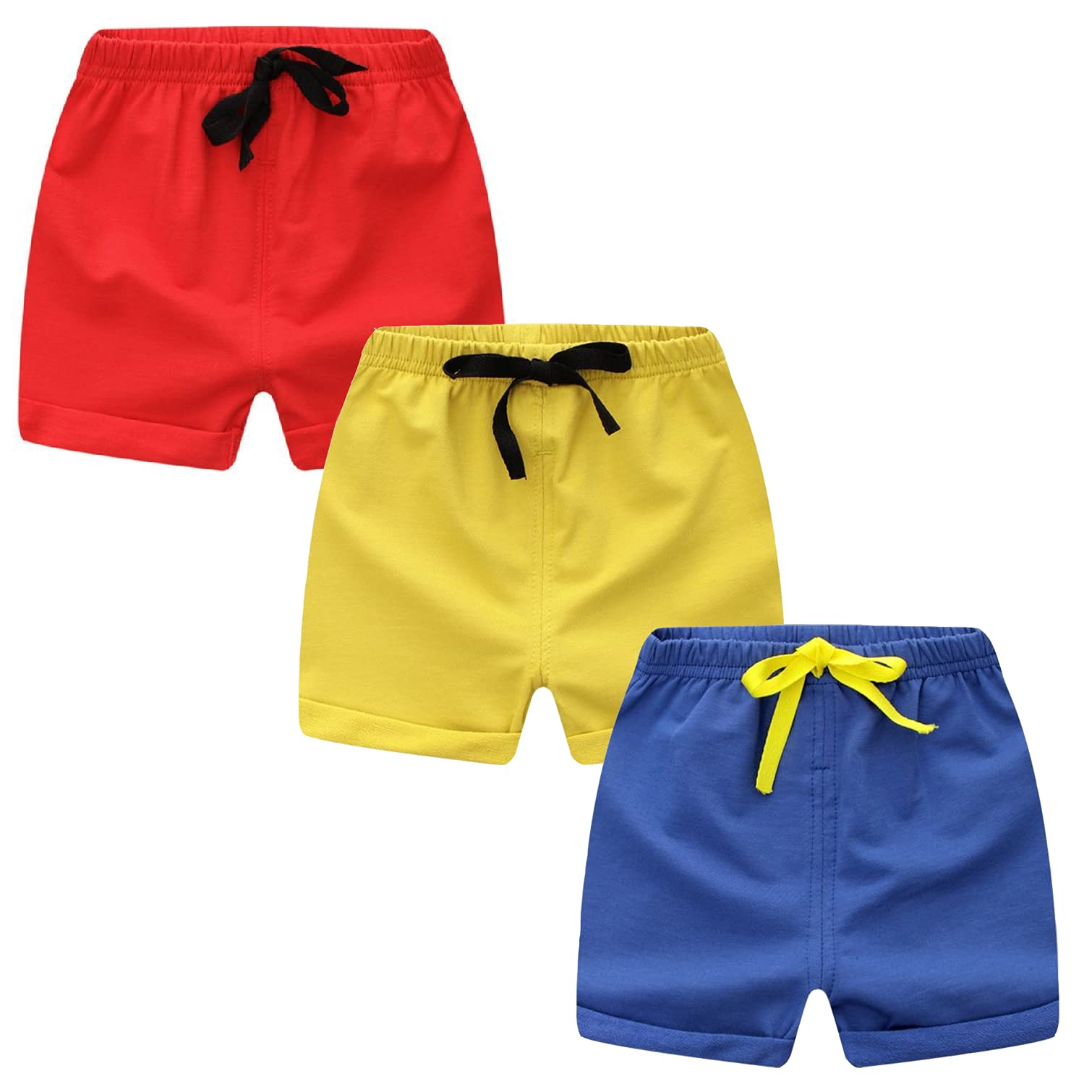 Boys Girls Cotton Shorts 3 Pack - Summer Active Shorts for Toddlers Playtime
