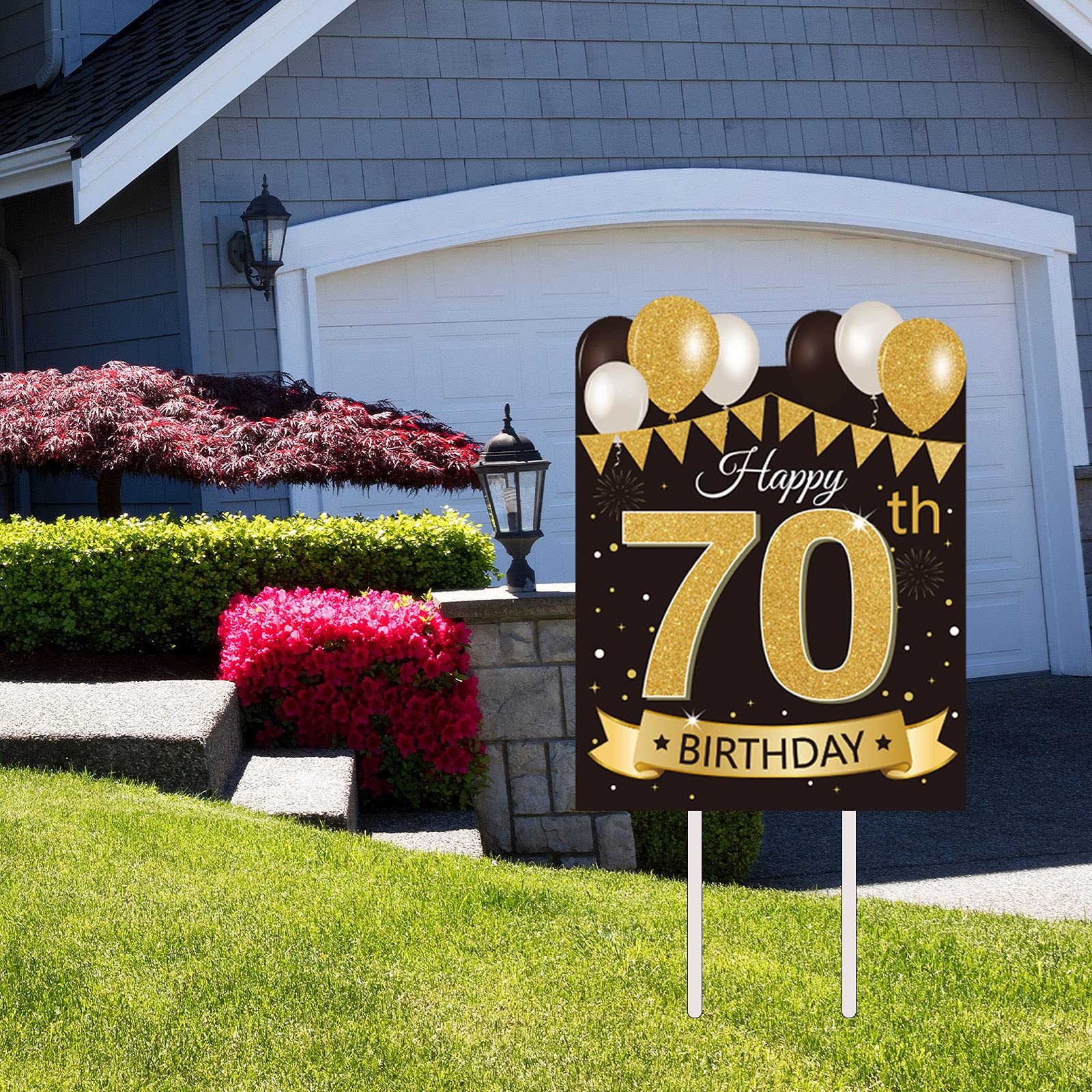 Large Happy 70th Birthday Party Yard Sign - Black & Gold Outdoor Lawn Decor with Stakes | Perfect for Milestone Celebrations, Backyard Parties & Anniversary Decorations