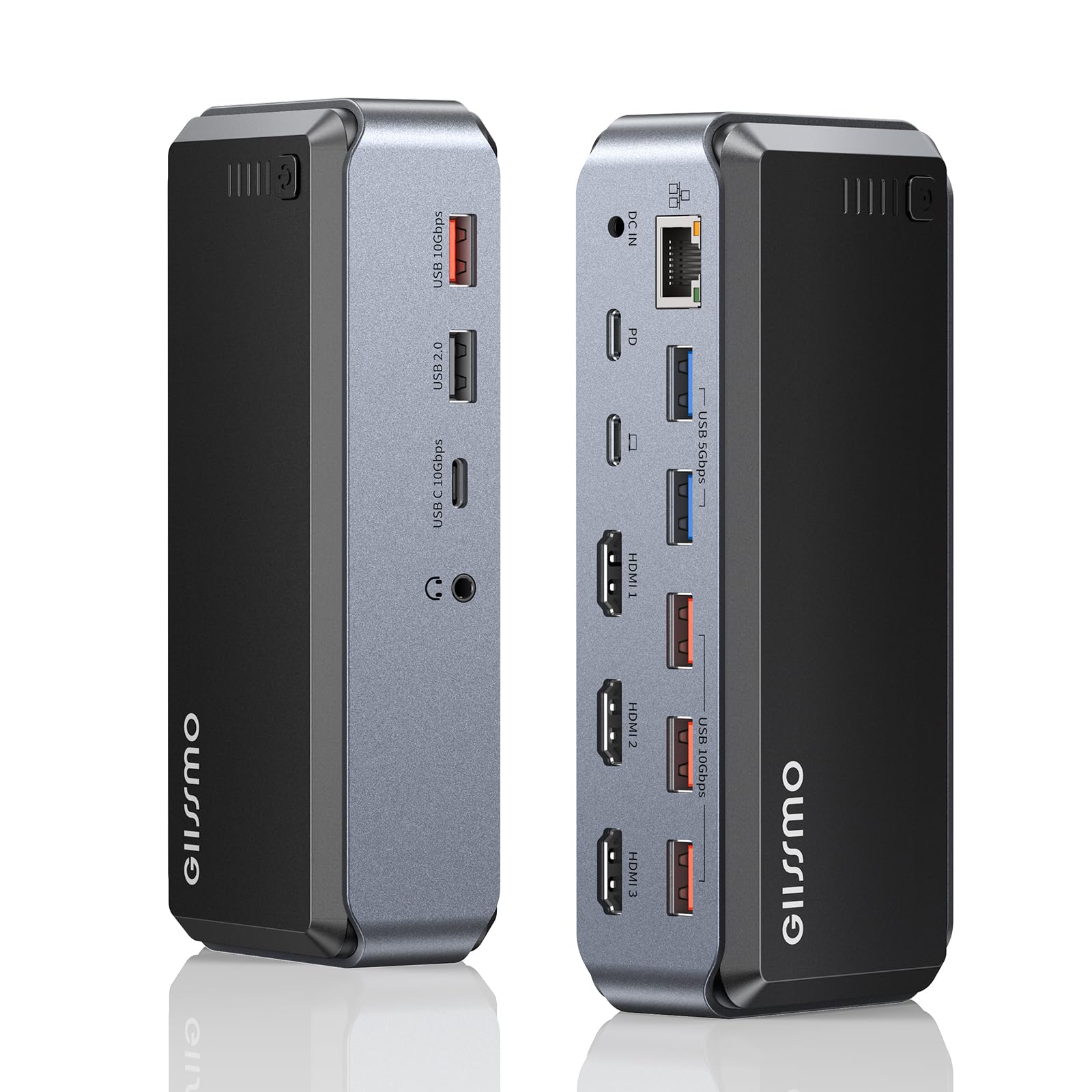 GIISSMO 15-in-1 USB C Docking Station for MacBook Pro M1/M2 - Triple Monitor Support with 3x HDMI, 4x USB 10Gbps, RJ45, PD Charging - Compatible with Mac & Windows Laptops - Perfect for Home Office, Gaming & Multi-Tasking Workspaces