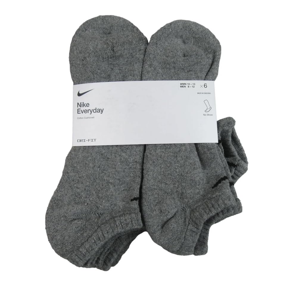 Nike Men's No-Show Athletic Socks 6-Pack - Breathable Cushioned Workout Socks for Running, Gym & Casual Wear - Moisture-Wicking Comfort Socks for Sports & Everyday Use