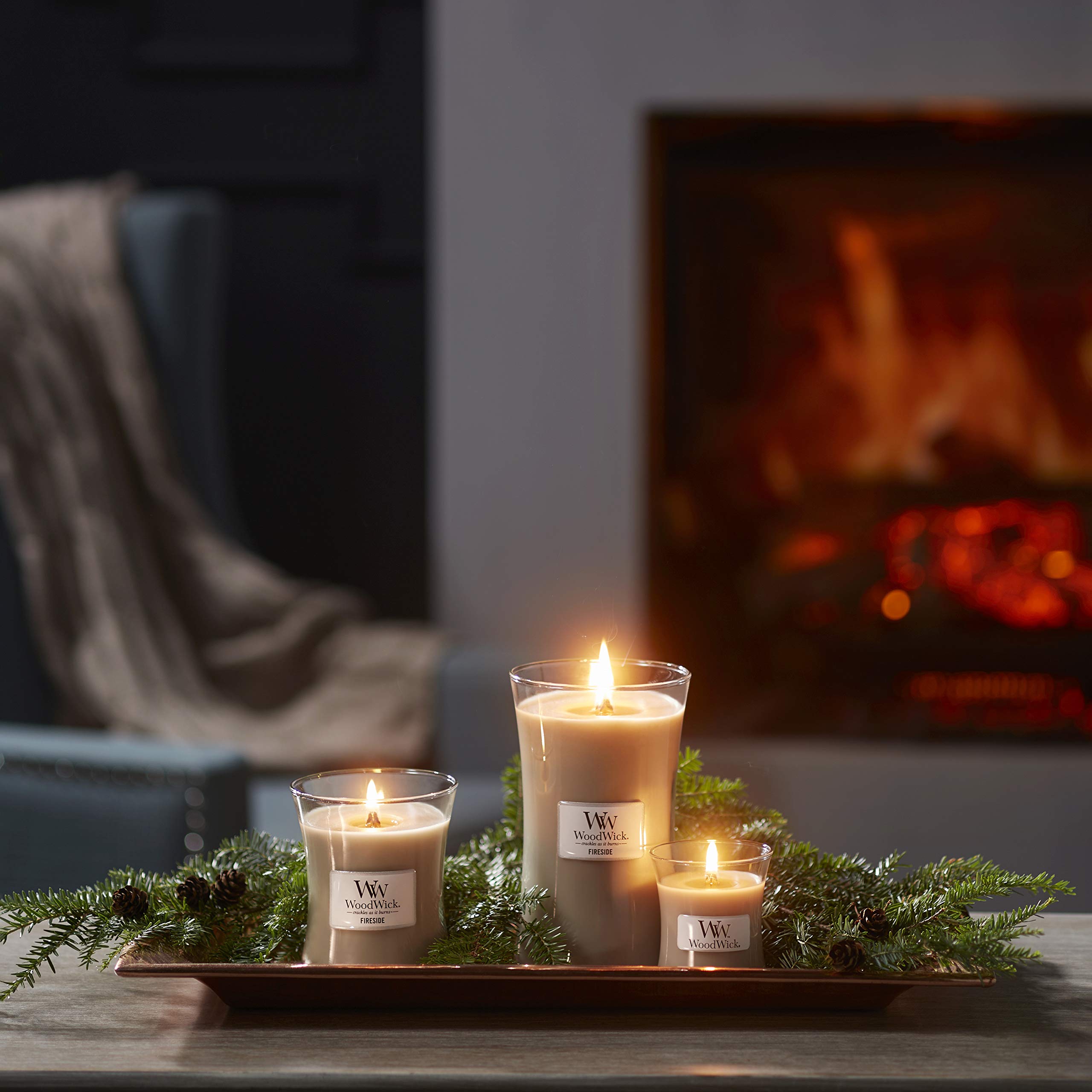 WoodWick Scented Candle with Crackling Wick - Fireside Large Hourglass Candle, Long Lasting 130 Hours Burn Time, Natural Soy Wax, Christmas Gift for Women - Perfect for Relaxation, Home Decor & Cozy Evenings by the Fireplace