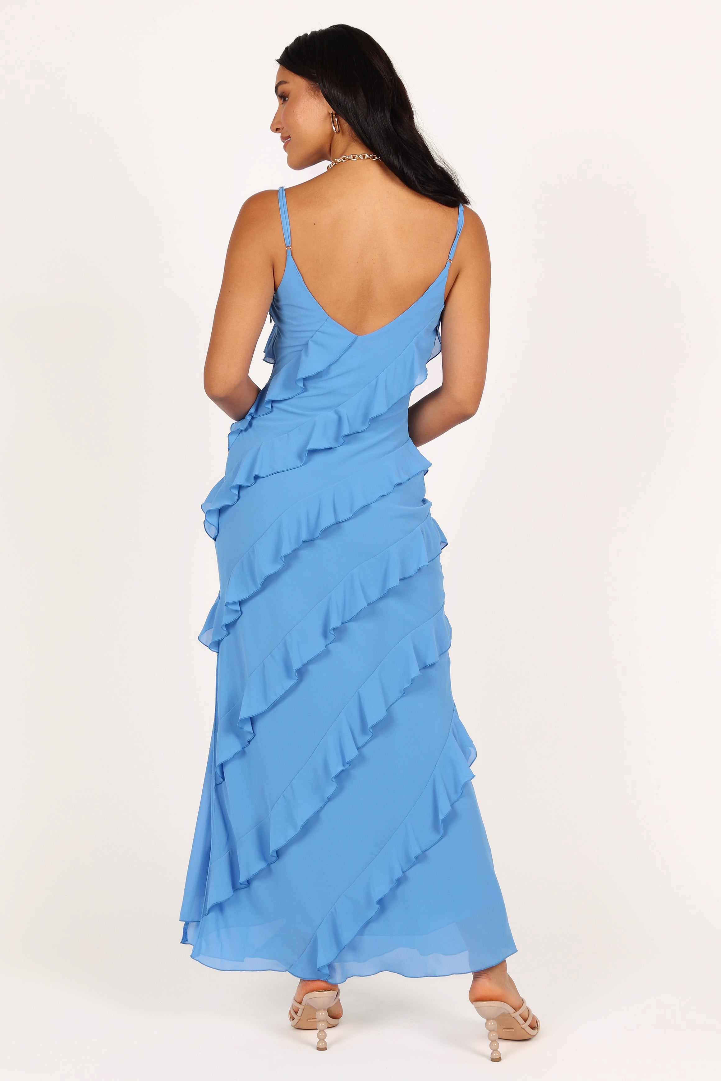 Ciao Ruffles Maxi Dress for Women - Flowy Blue Summer Dress with Ruffle Details | Perfect for Beach Vacations, Weddings & Date Nights