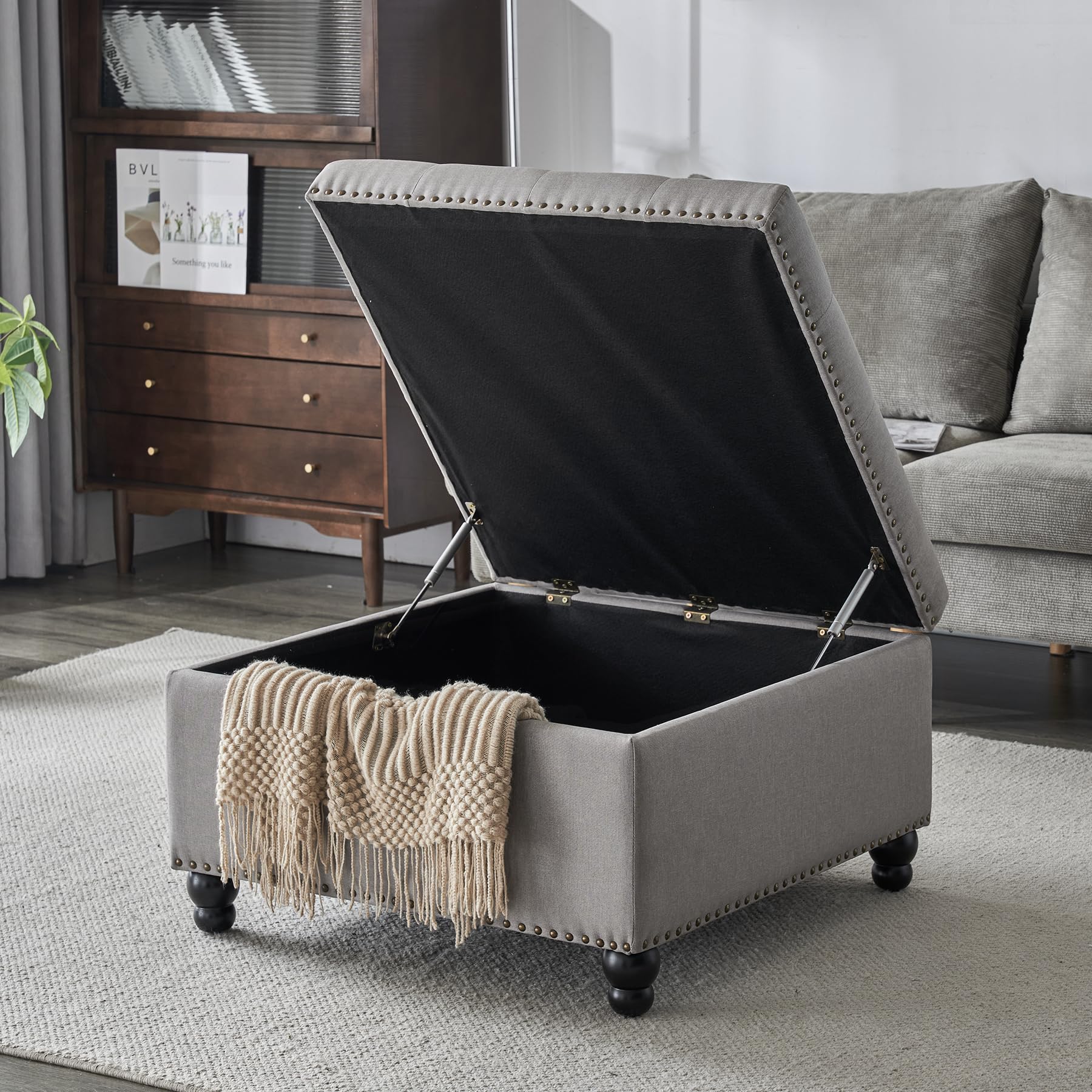 Square Storage Ottoman Bench - Oversized Coffee Table Ottoman with Hidden Storage for Living Room | Perfect for Extra Seating, Footrest & Home Organization