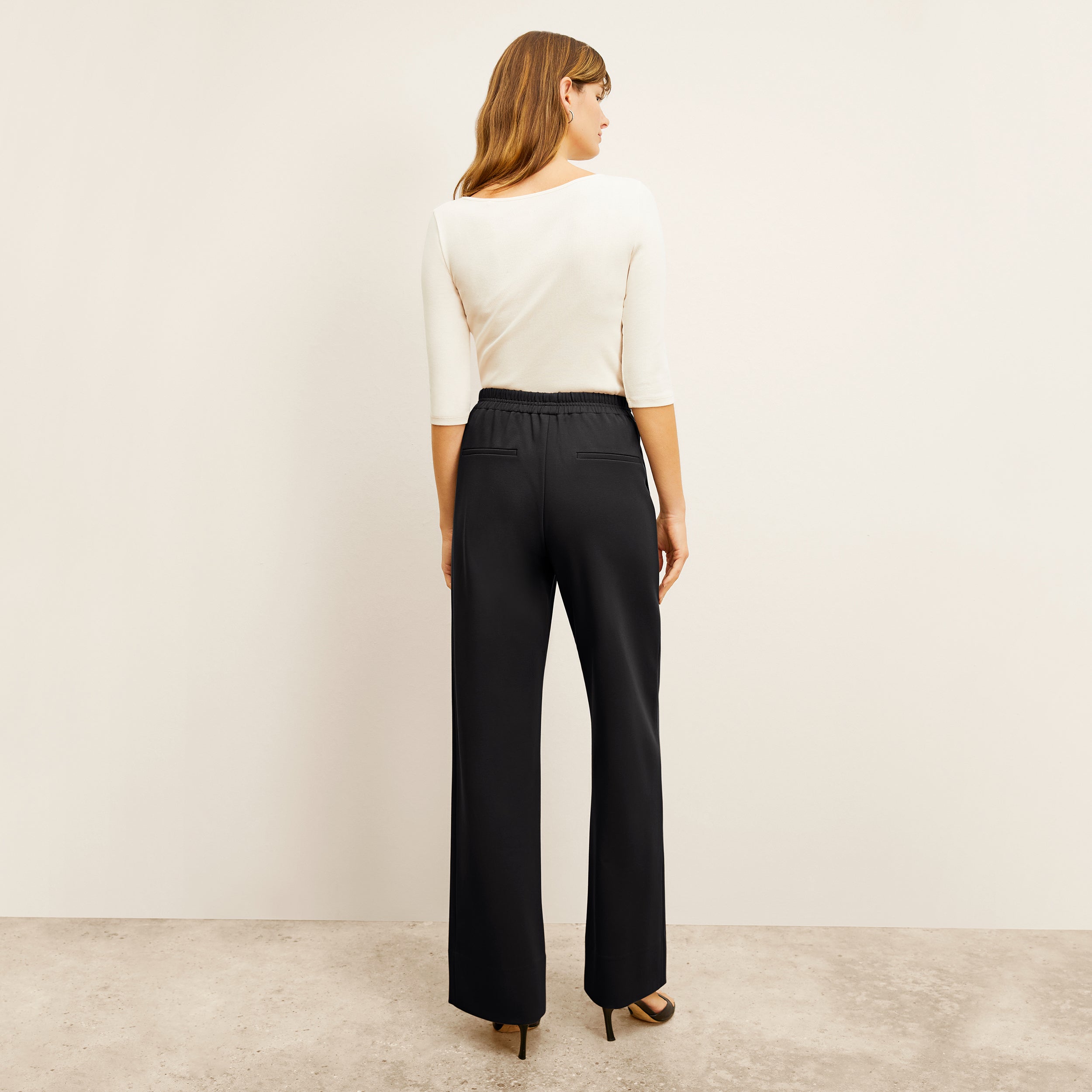 Jordan Wide Leg Pants for Women - Stretchy Butter Ponte Fabric in Black | Casual & Office Wear
