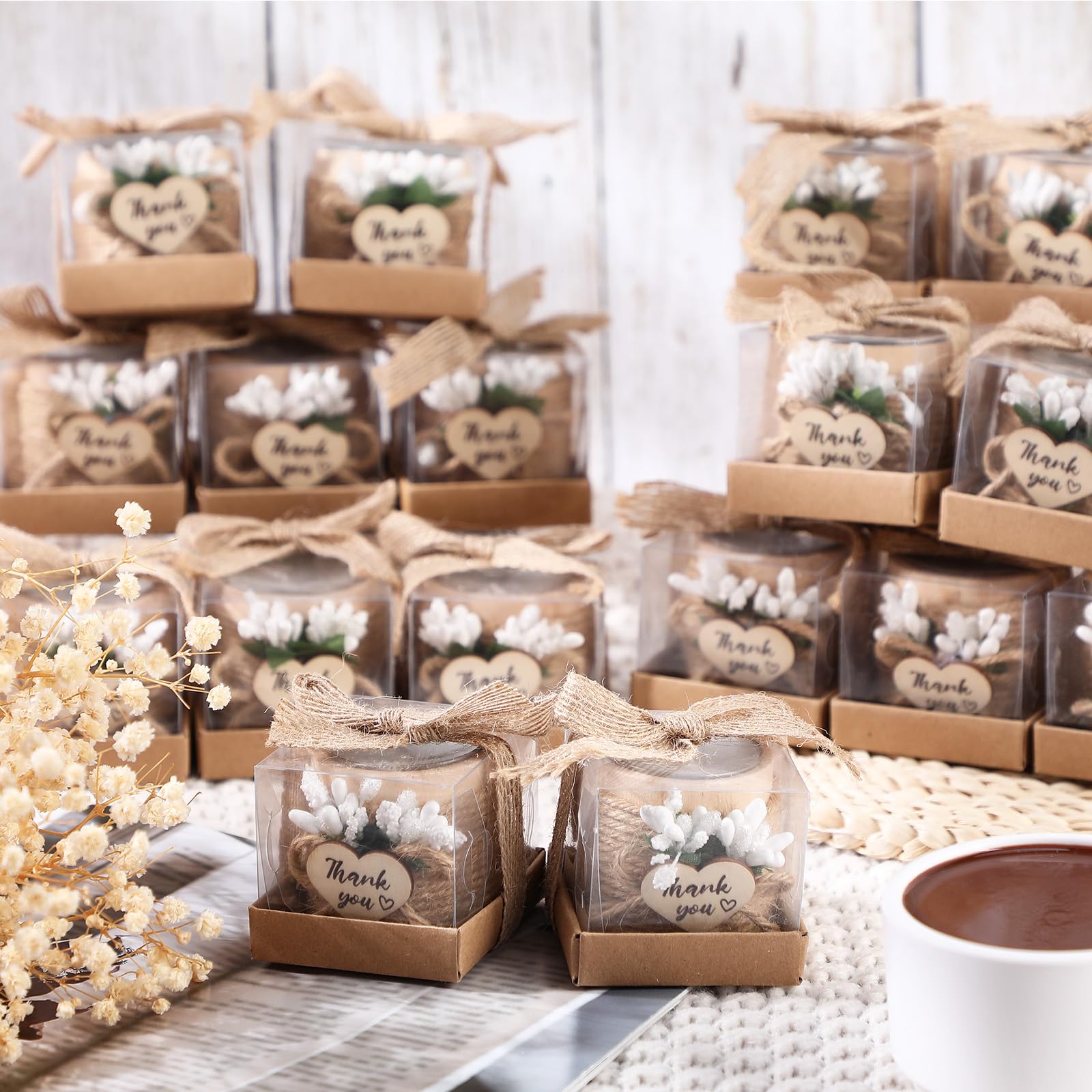 Retisee Handmade Wooden Tealight Candle Holders - 32-Pack Wedding Favors for Guests, Bridal Showers, Baby Showers & Housewarming Parties - Elegant Table Centerpieces & Memorial Candles - Perfect for Romantic Decor, Thank You Gifts & Special Occasions
