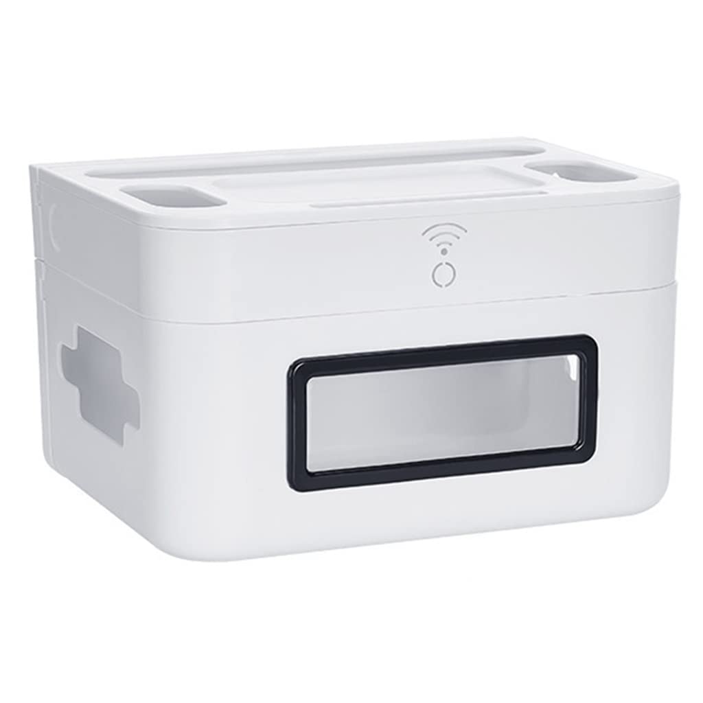 White Floating Shelf Router Storage Box - Punch-Free Wall-Mounted WiFi Organizer for Living Room, Home Office & Bedroom - Cable Management Shelf for Router, Modem & Decoration