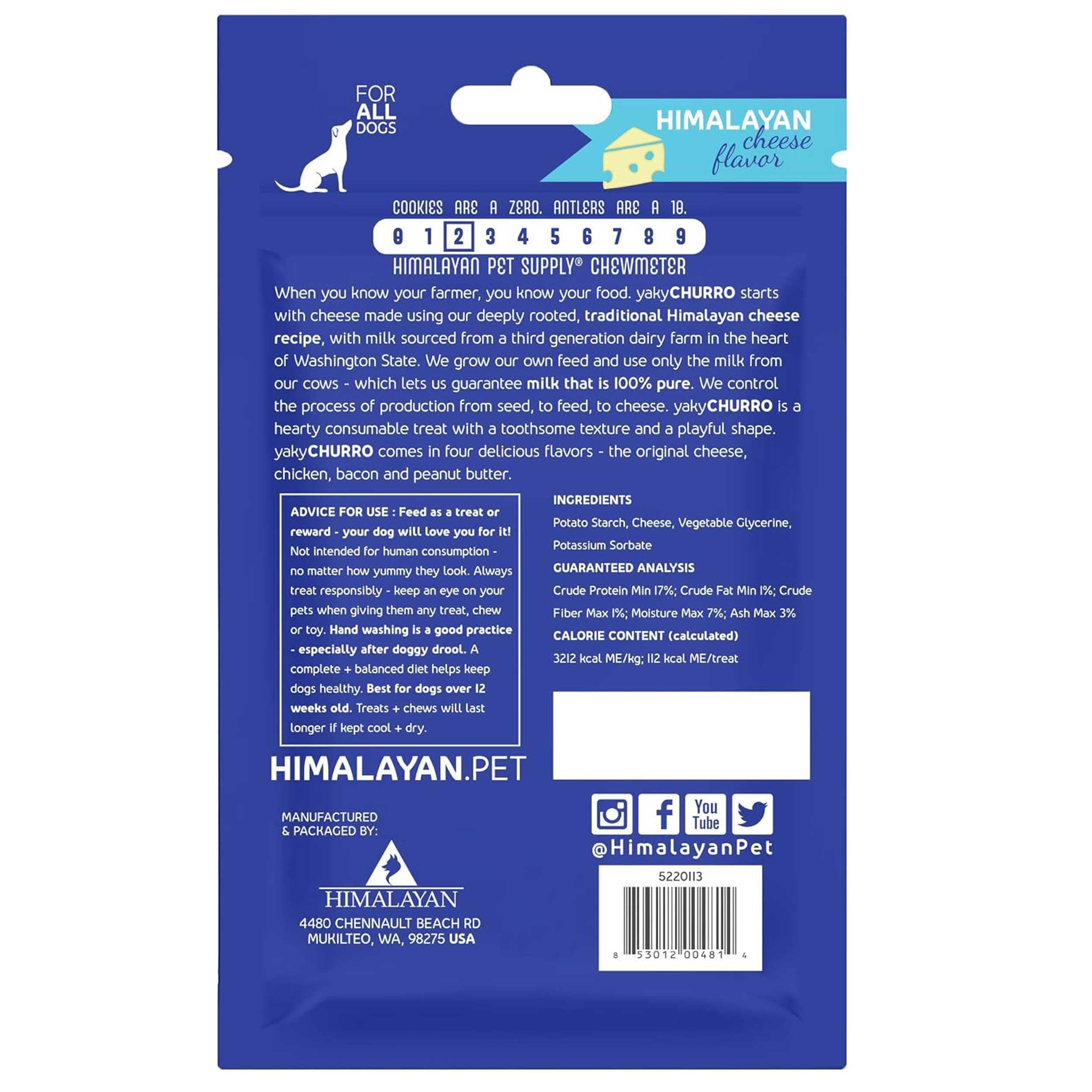 Yaky CHURRO Himalaya Cheese Dog Treats - Lactose Free, Gluten Free, Grain Free, Made in USA - All Natural Chews for Small, Medium & Large Breeds - 4 Cheese Flavored CHURROs per Pouch - Perfect for Training Rewards & Dental Health