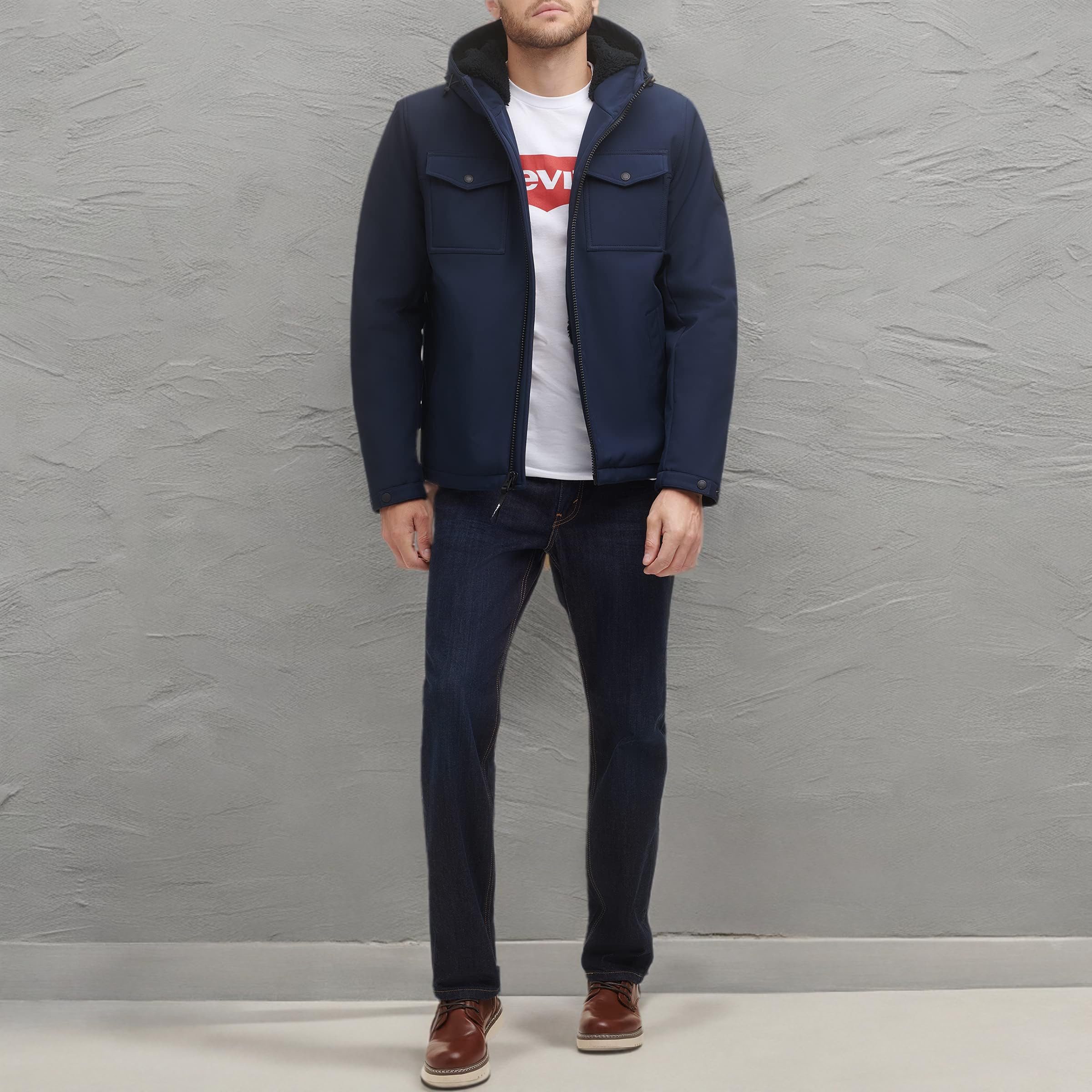 Levi's Men's Soft Shell Hooded Storm Coat - Waterproof Windbreaker Jacket for Outdoor Activities (Regular, Big & Tall Sizes) - Perfect for Hiking, Camping & Winter Wear