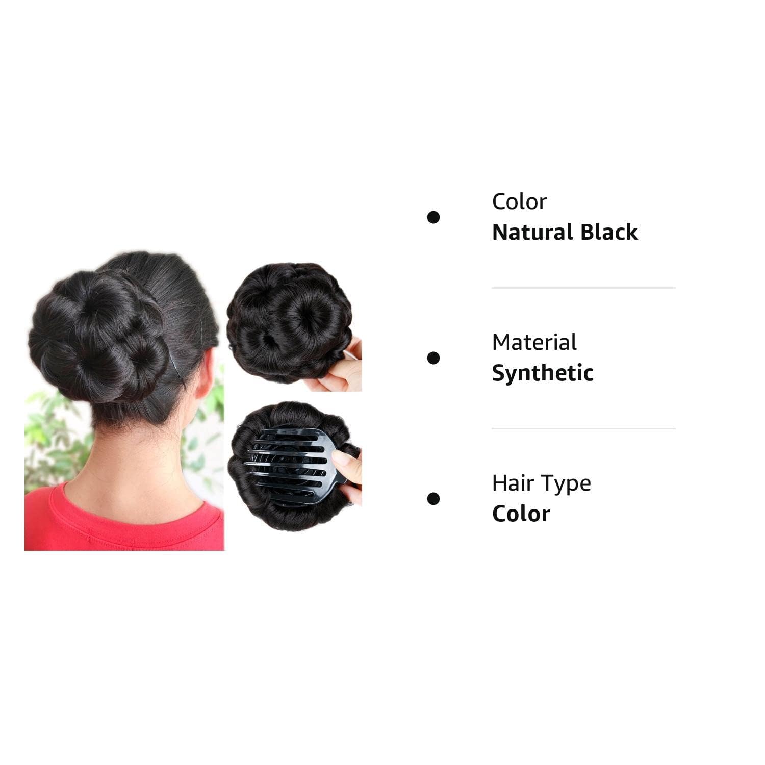 Glamifirsto Women's Stylish Hair Bun Clip Extensions - Fake Hair Donut Bun Maker for Women - Black | Perfect for Updos, Ponytails & Special Occasions