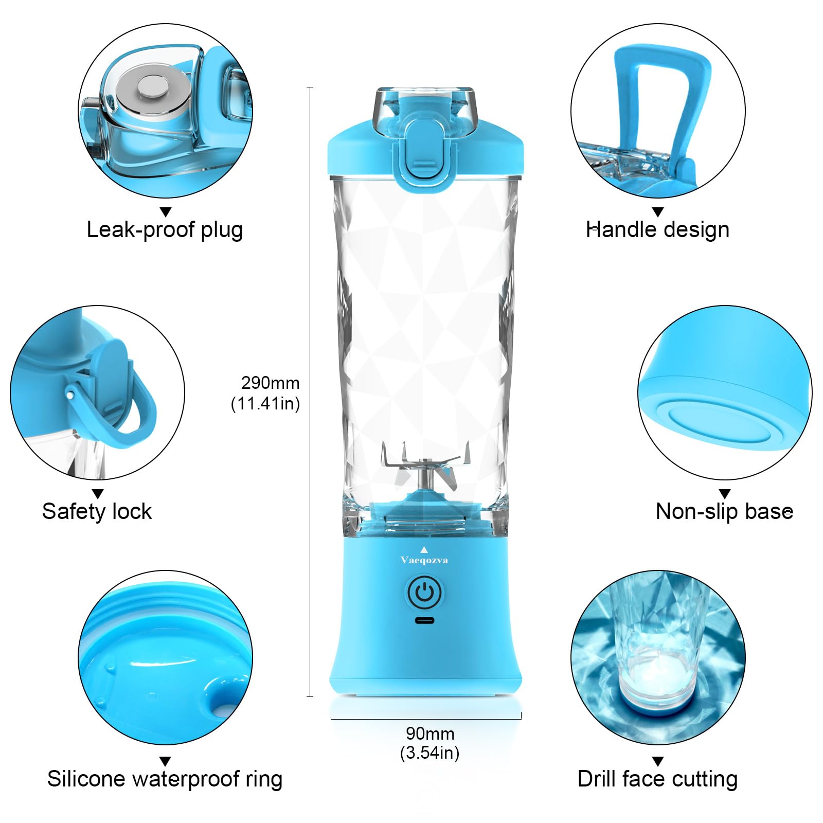 Portable USB Rechargeable Personal Blender - 20OZ Mini Blender Cup with 6 Sharp Blades, 240W Powerful Handheld Blender for Smoothies, Shakes & Protein Drinks | Waterproof Travel Blender for Kitchen, Home, Gym & Outdoor Activities (Blue)