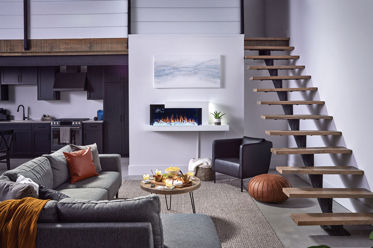 Napoleon Stylus Cara Elite Smart 60-Inch White Wall Mount Electric Fireplace with Shelf - Modern Heating Solution for Living Rooms, Bedrooms & Offices