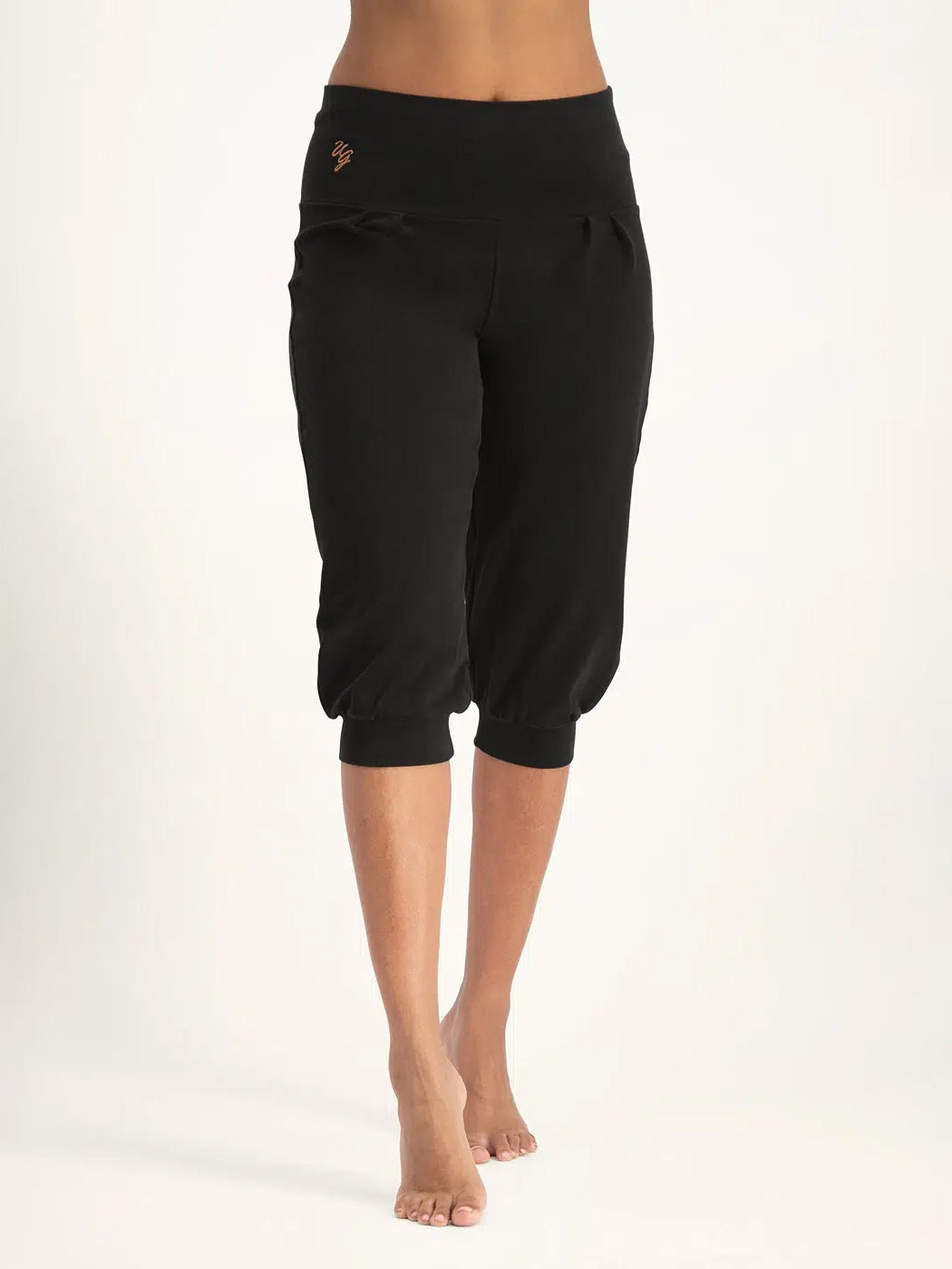 Urban Goddess Sukha Capri Yoga Pants - Onyx Black | High Waisted Stretchy Workout Leggings for Women | Perfect for Yoga, Gym & Lounge Wear