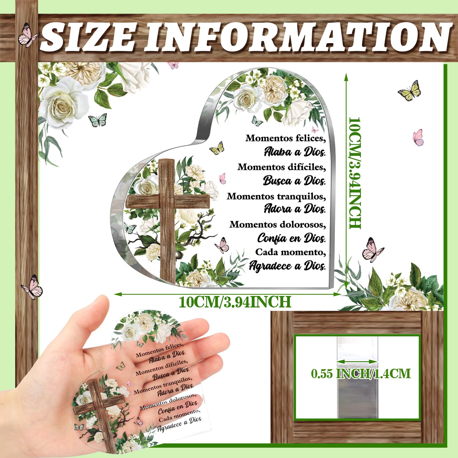 Shellwei Spanish Mother's Day Acrylic Christian Gift for Women - Religious Inspirational Decor with Bible Verse Heart - Perfect Christian Desk Decor, Grandma Gift, Mothers Day & Birthday Scripture Present (Fresh) - Ideal for Home, Office & Church Decorations