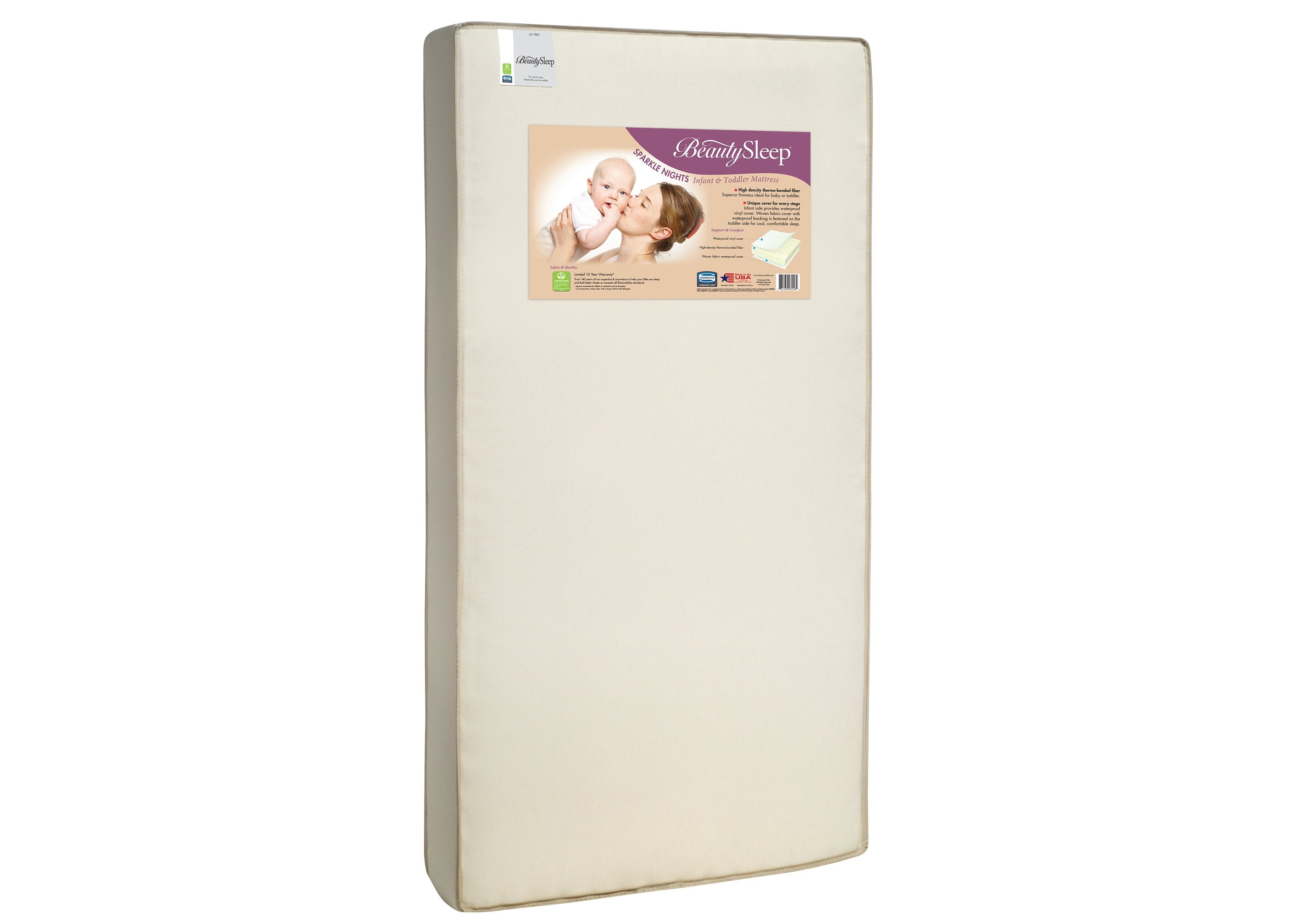 BeautySleep® Sparkle Nights Crib and Toddler Mattress - Hypoallergenic, Waterproof & Breathable Baby Bed for Safe Sleep - Perfect for Nursery, Daycare & Travel Use