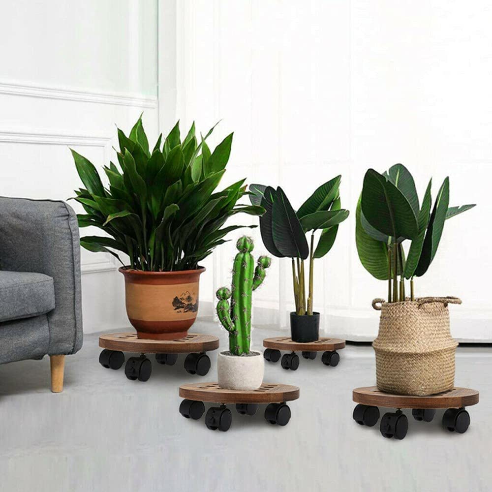 Wooden Plant Caddy with Universal Wheels - 35cm Rolling Plant Stand, Flower Pot Mover & Dolly for Indoor/Outdoor Plants - Perfect for Moving Heavy Potted Plants on Decks, Patios and Gardens