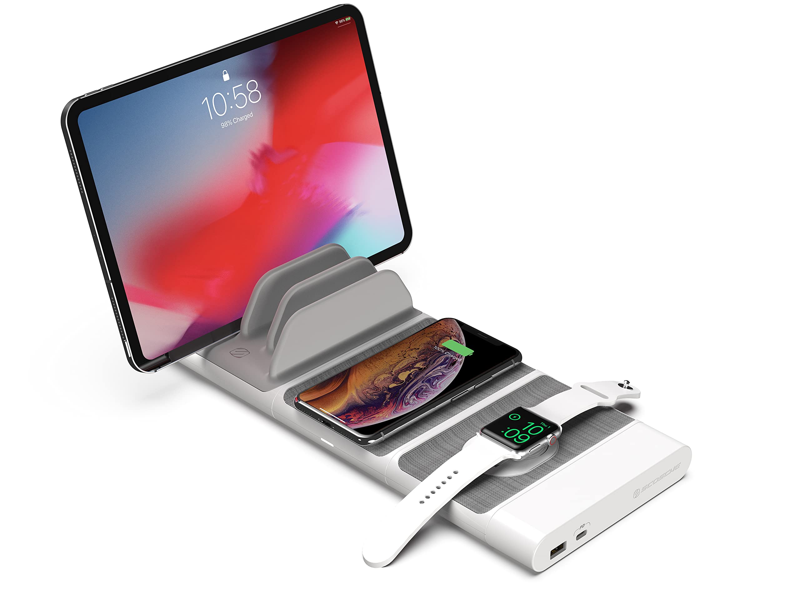 Scosche BLKIT2WT BaseLynx Modular Charging System - Qi-Certified Wireless Charger, Apple Watch Charger & Multi-Device Station with 2 Lightning Cables | Perfect for Home, Office & Travel Charging Needs