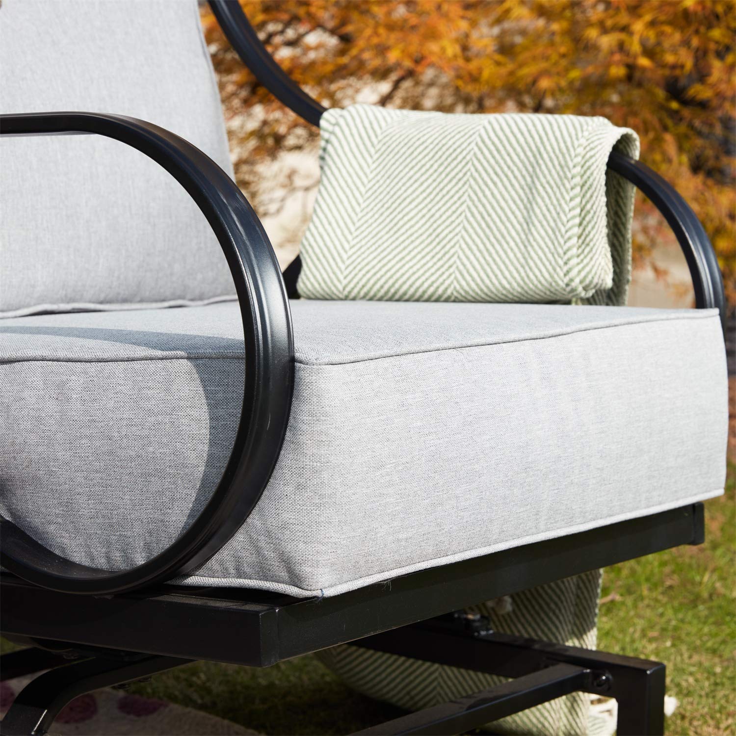 Outdoor Patio Bistro Set with Rocking Chairs & Coffee Table - 3-Piece Metal Garden Furniture with Cushions for Balcony, Lawn, or Backyard (Grey) - Perfect for Relaxing, Entertaining, and Enjoying Outdoor Gatherings