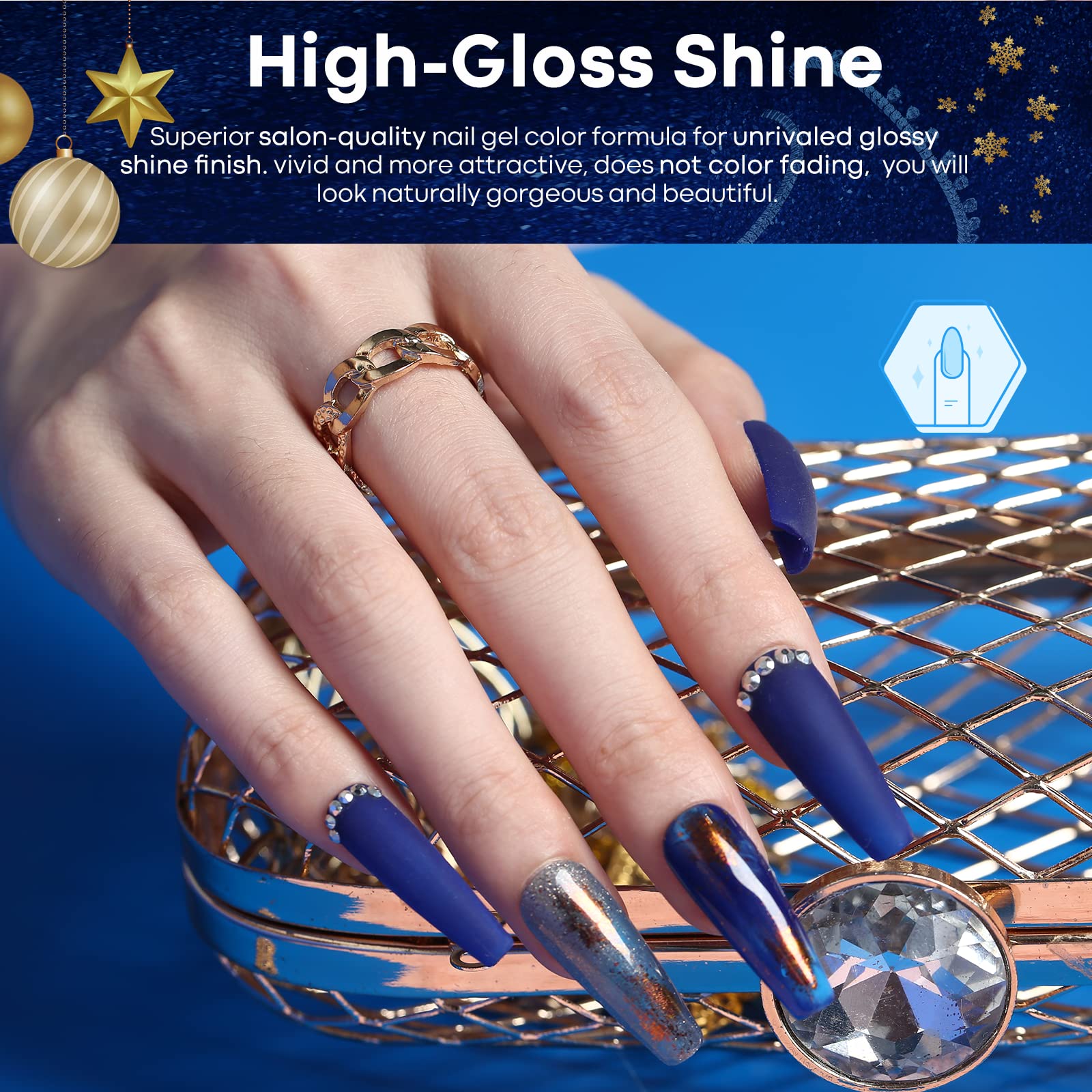 Modelones 6-Piece Blue Gel Nail Polish Set - Dark Blue, Glitter & Color Changing Soak Off Gel Polish Kit for LED/UV Lamp | DIY Manicure, Home Salon & Holiday Gifts for Women & Girls | Perfect for Parties, Weddings & Special Occasions